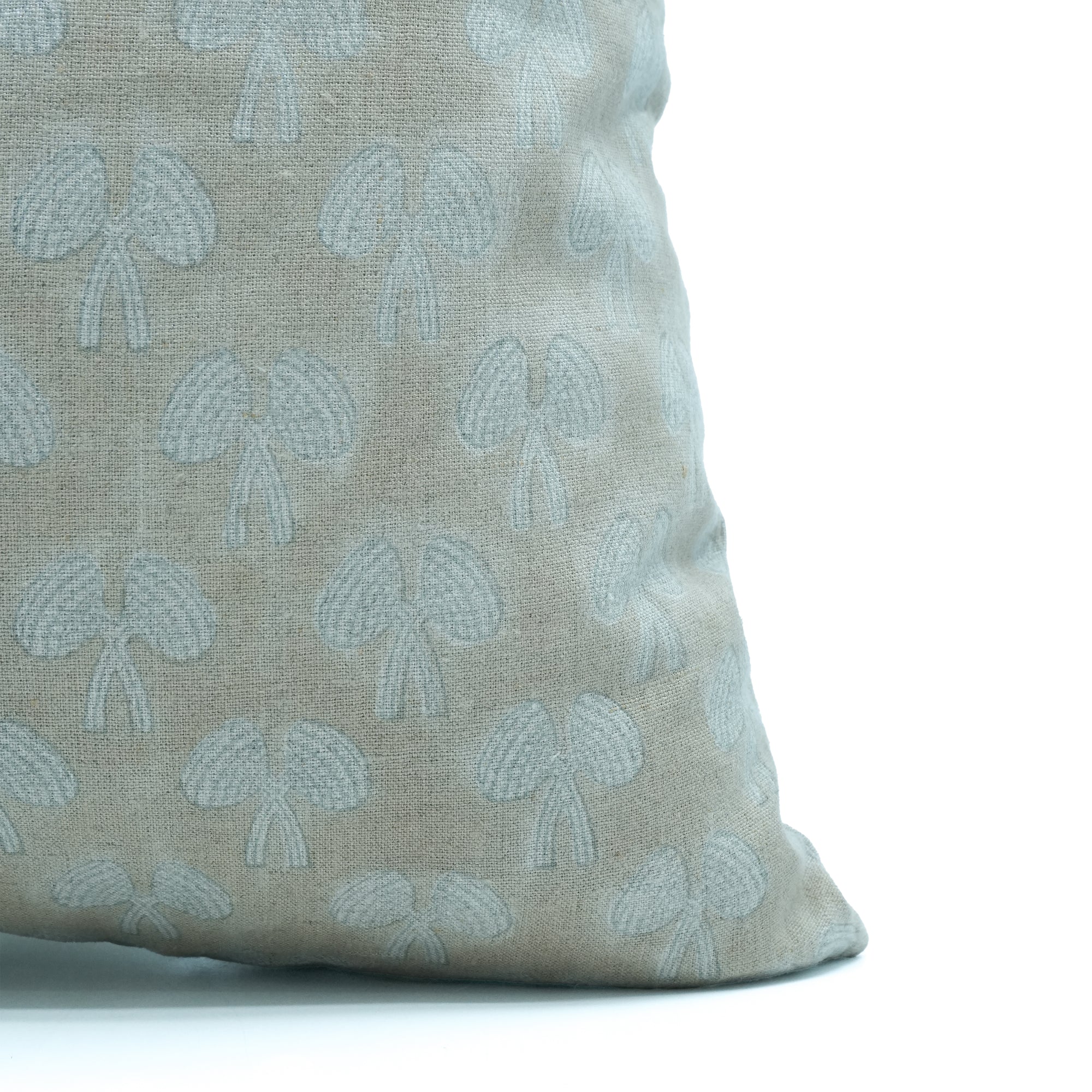 Damru Block Print Light Green Floral Linen Cushion Cover