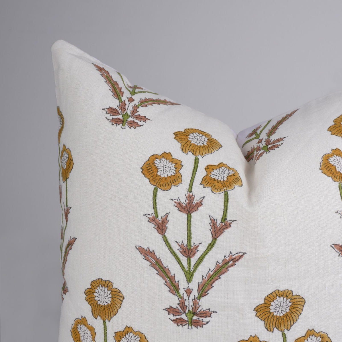 Block Print Pillow Cover on Pure White Linen - Amitabh