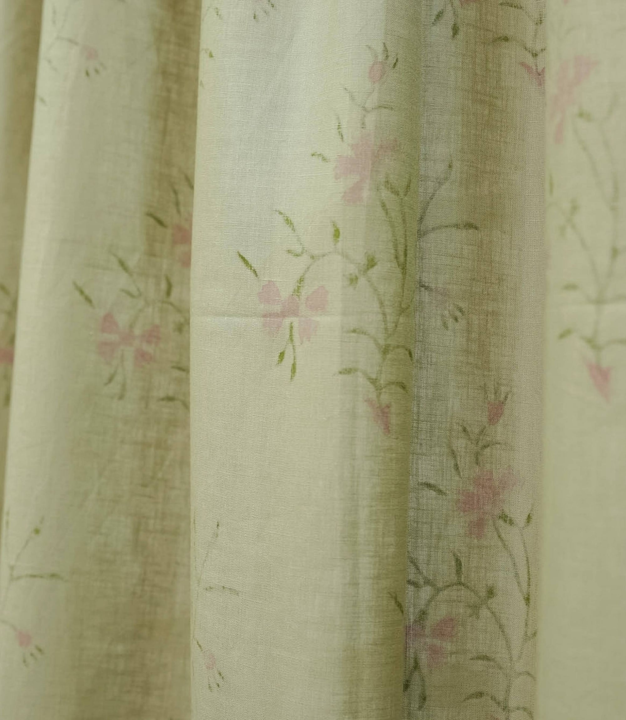 Block Print Gray Floral Linen Bedroom Window Curtains - Daisy