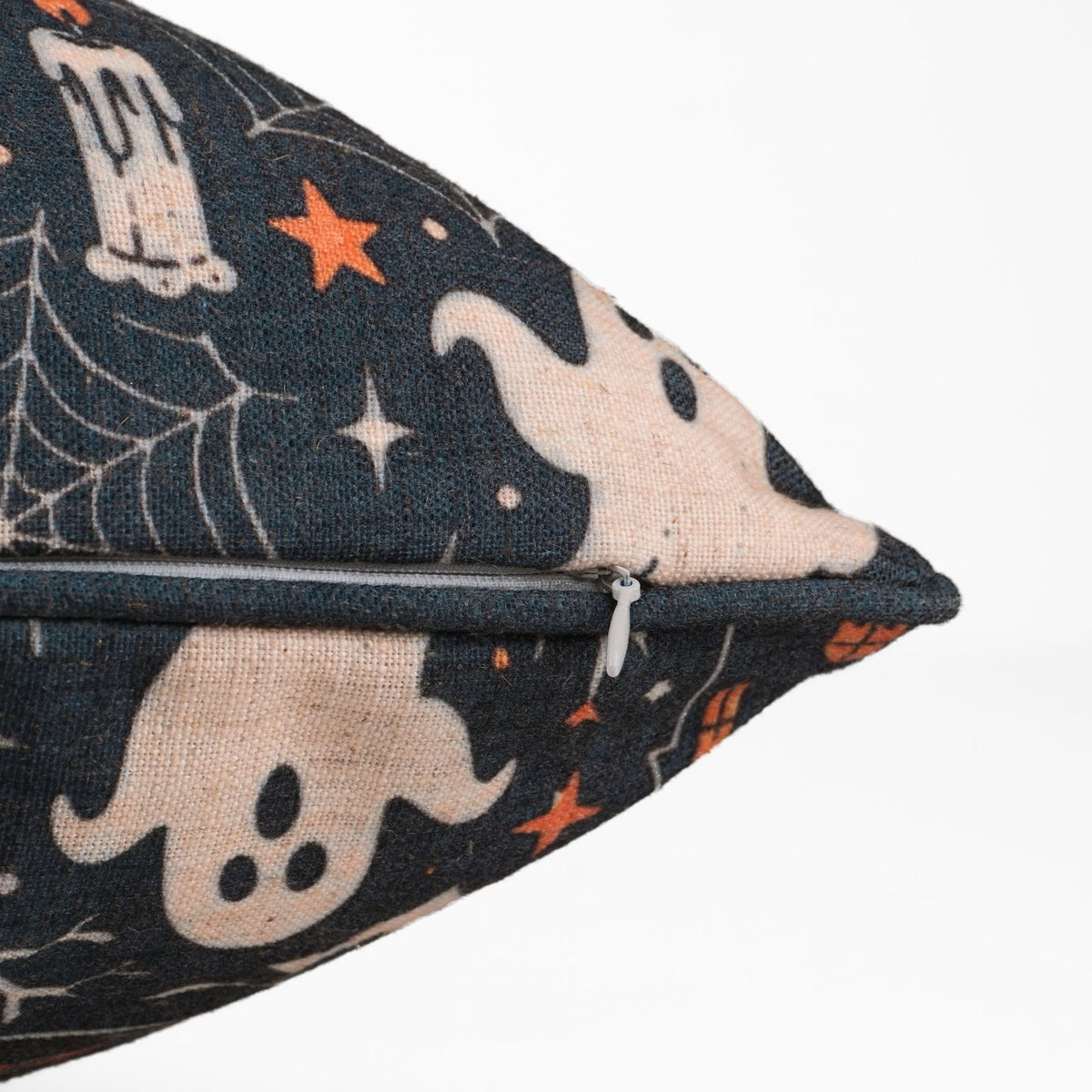 Linen Black Ghost Halloween Skeleton Piping Pillow Cover for Decor
