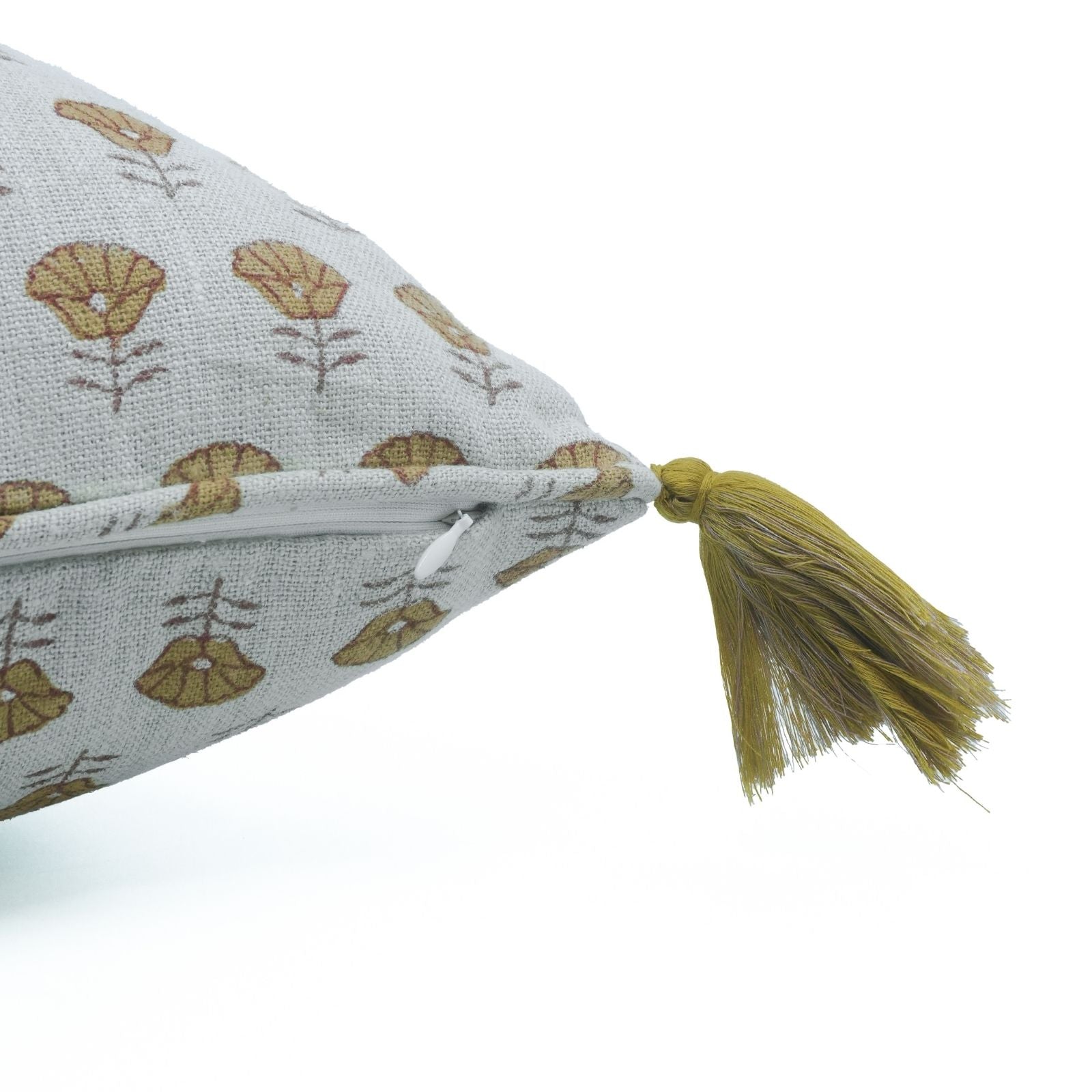 Indian Artisan Block Print Tassel Linen Pillow Cover - Kohinoor