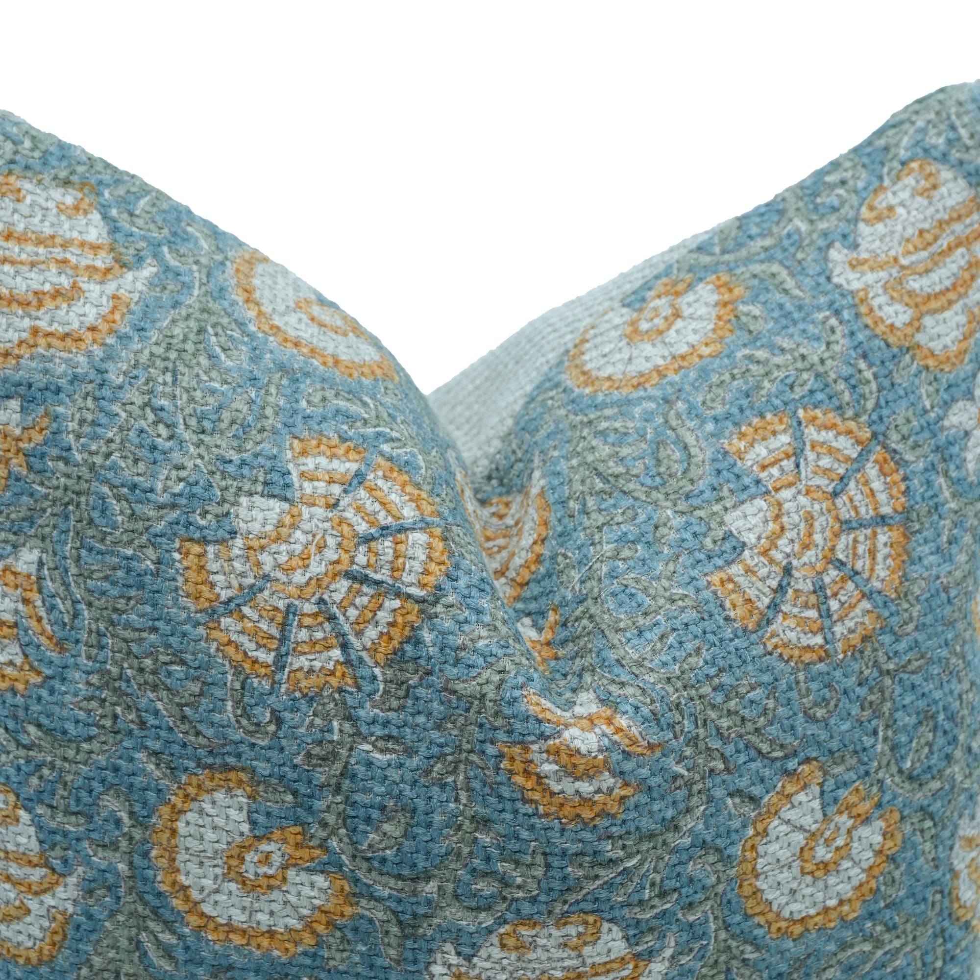 Vasundhra Hand Block Print Jute Linen Cushion Cover Blue Floral