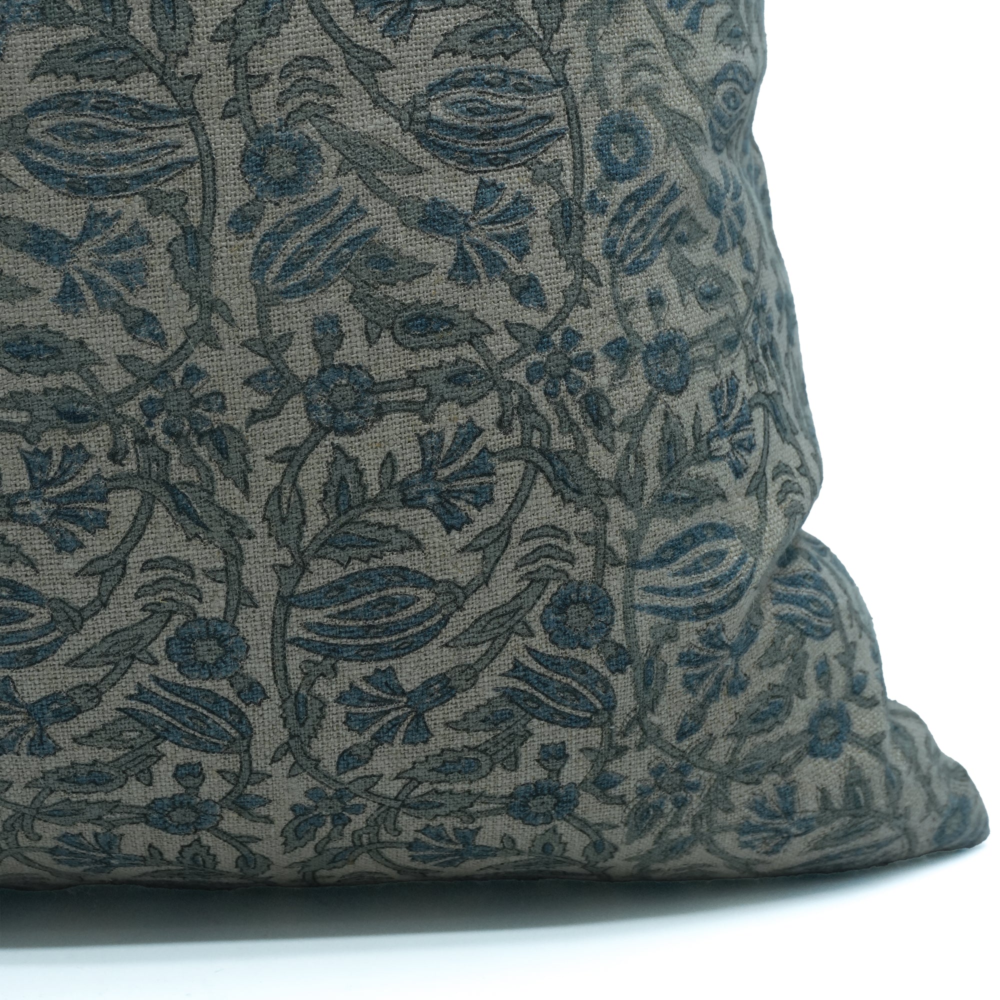 Blue Floral Manjushah Block Print Thick Linen Cushion Cover
