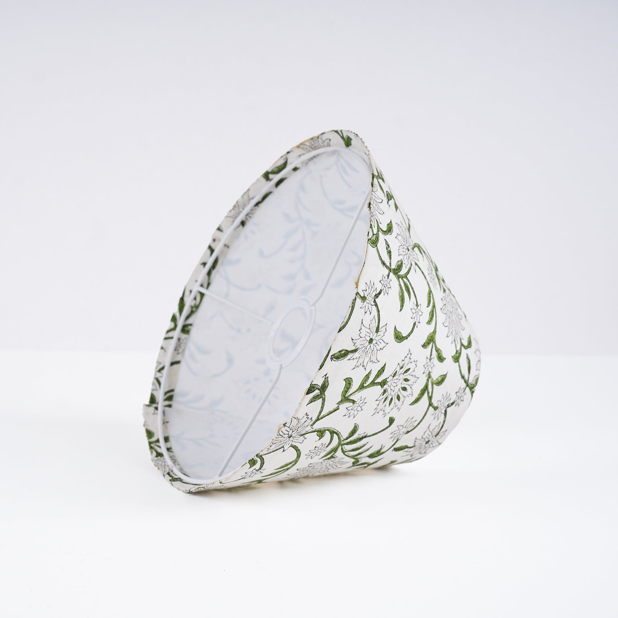 Hand Block Print Thick Cotton White Lampshade - Green Aradhana