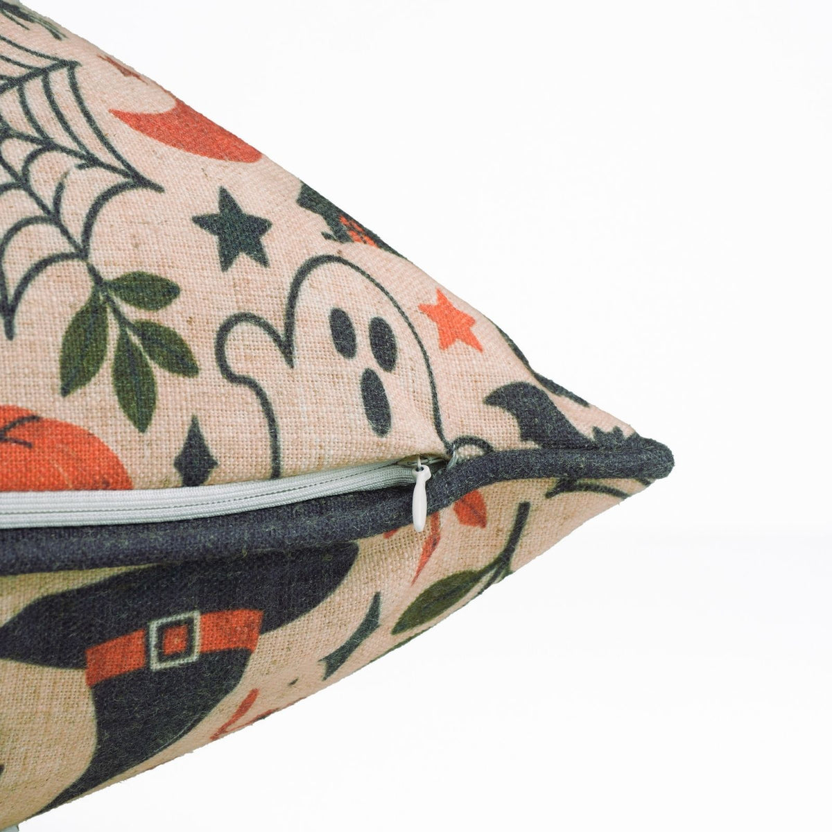 Halloween Printed Beige Linen Piping Pillow Cover - BooMix