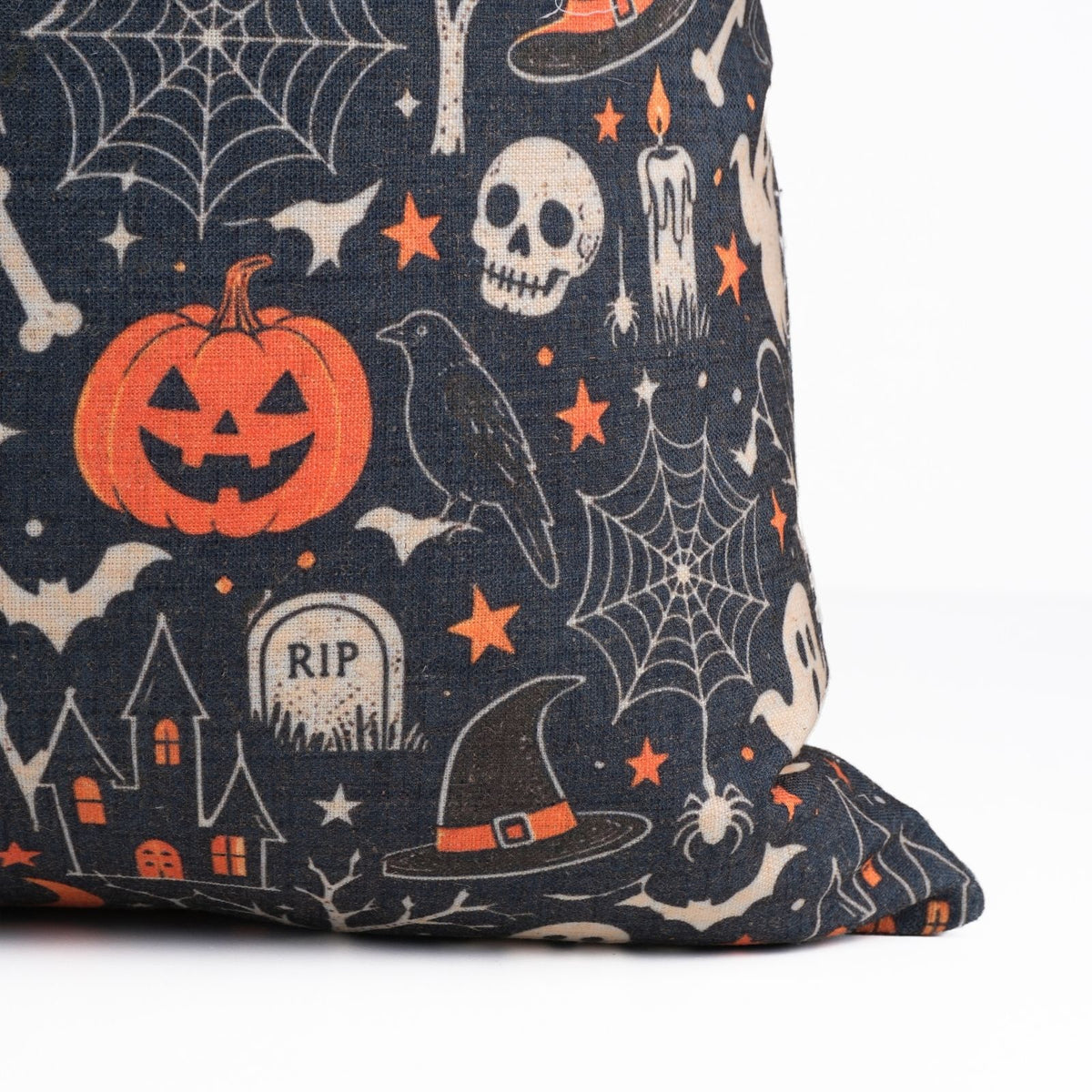 Halloween Ghosts Pumpkins Linen Cushion Cover Skeleton Decor
