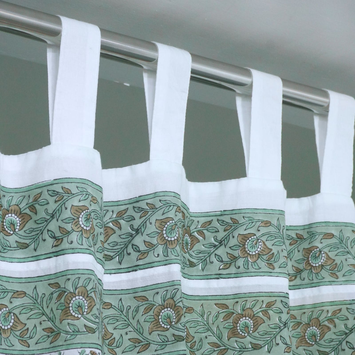 Handcrafted Sage Green 100% Cotton Gopi Tab Top Curtain 
