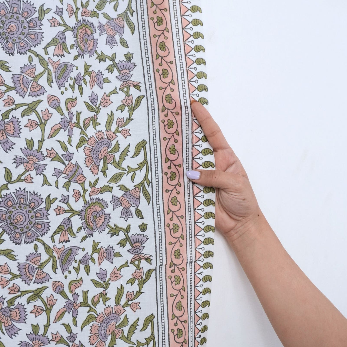 Indian Artisan Block Print Cotton Tab Top Curtain - Pushplata