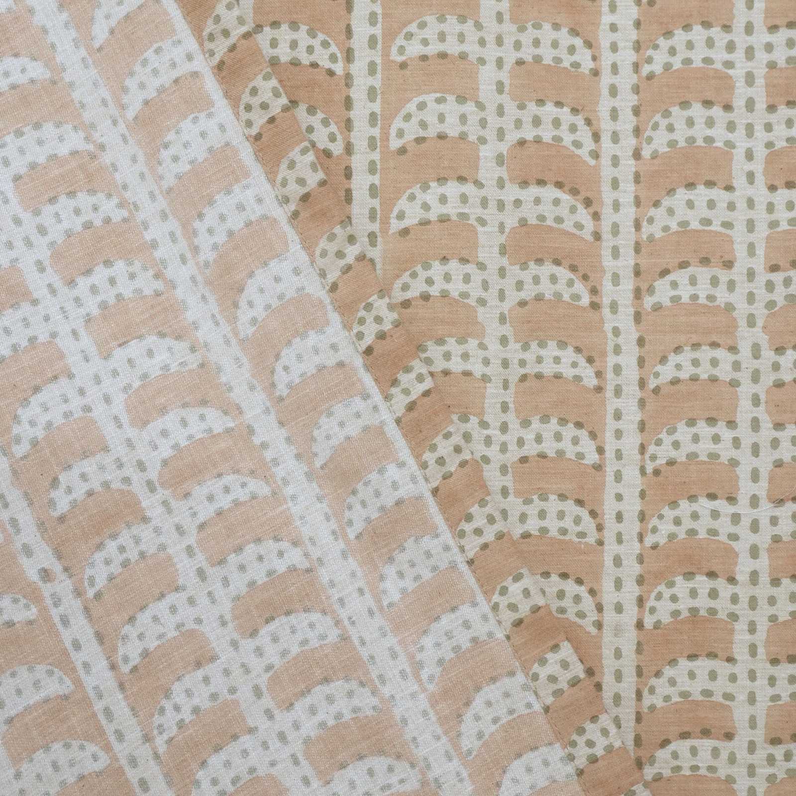 Garud Hand Block Print Tab Top Curtains | Peach Stripe Linen