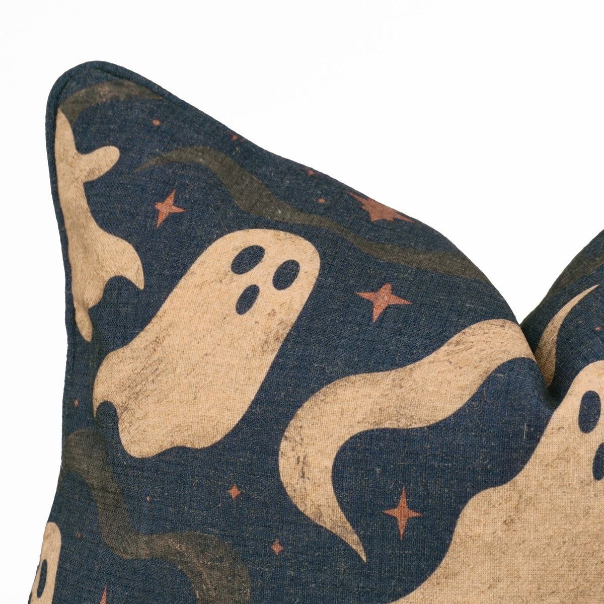 Ghost Printed Linen Lumbar Piping Cushion Cover - Spook Halloween
