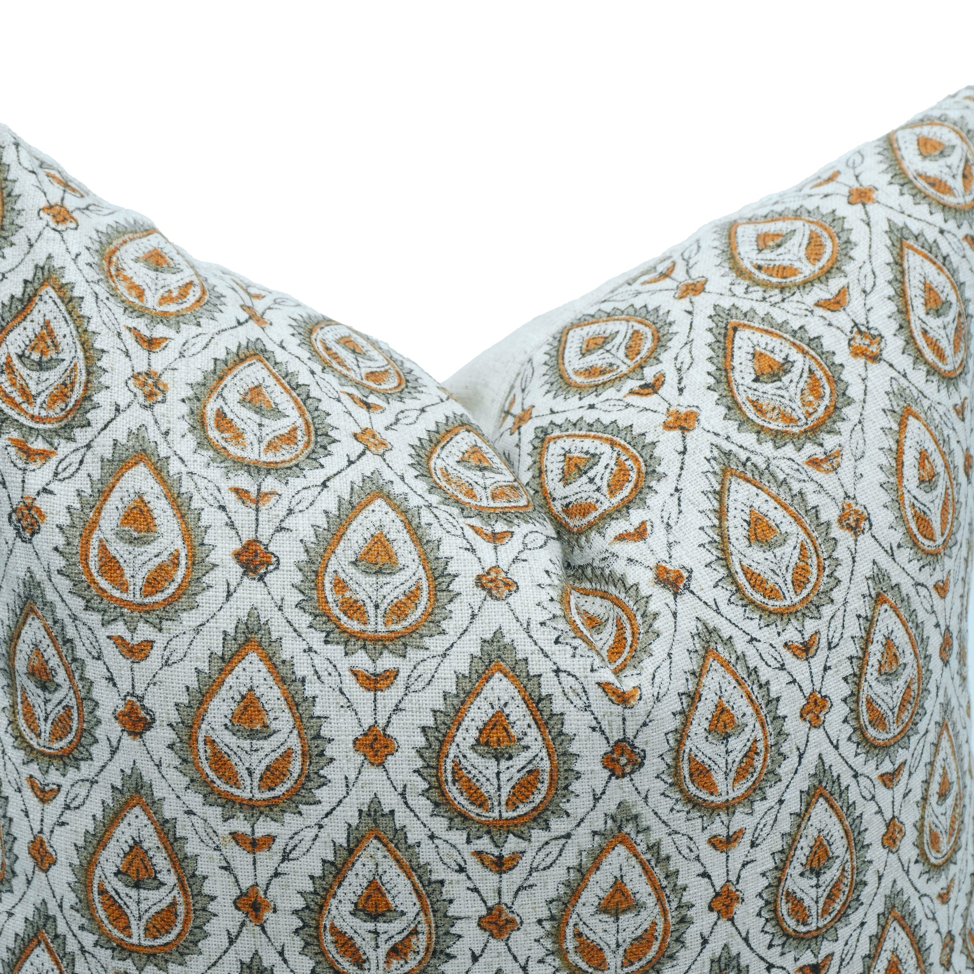 Handmade Viscose Linen Orange Floral Pillow Cover || Paan Pati