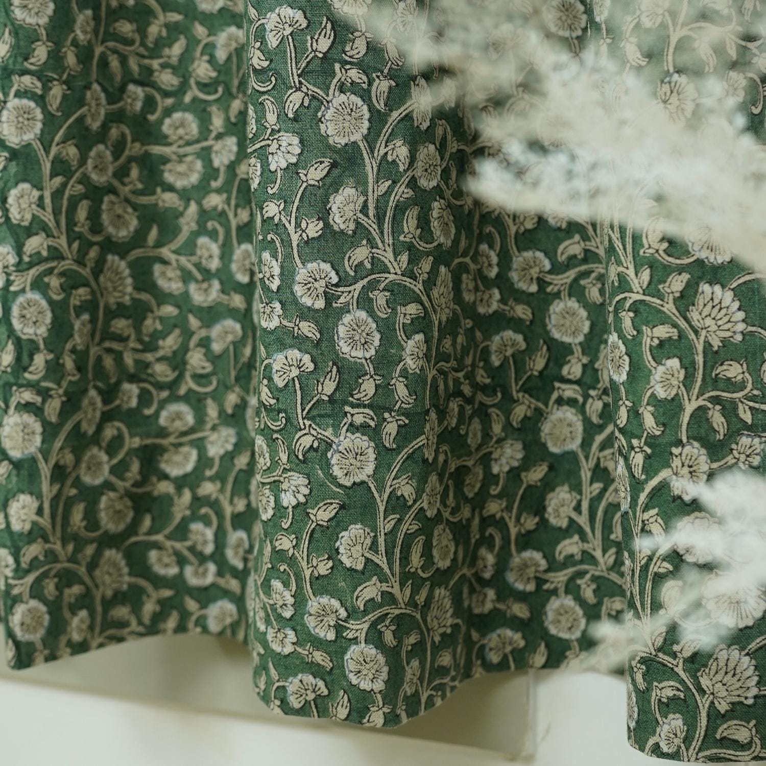 Floral Block Print Window Curtains - Valance Treatments - Himachal