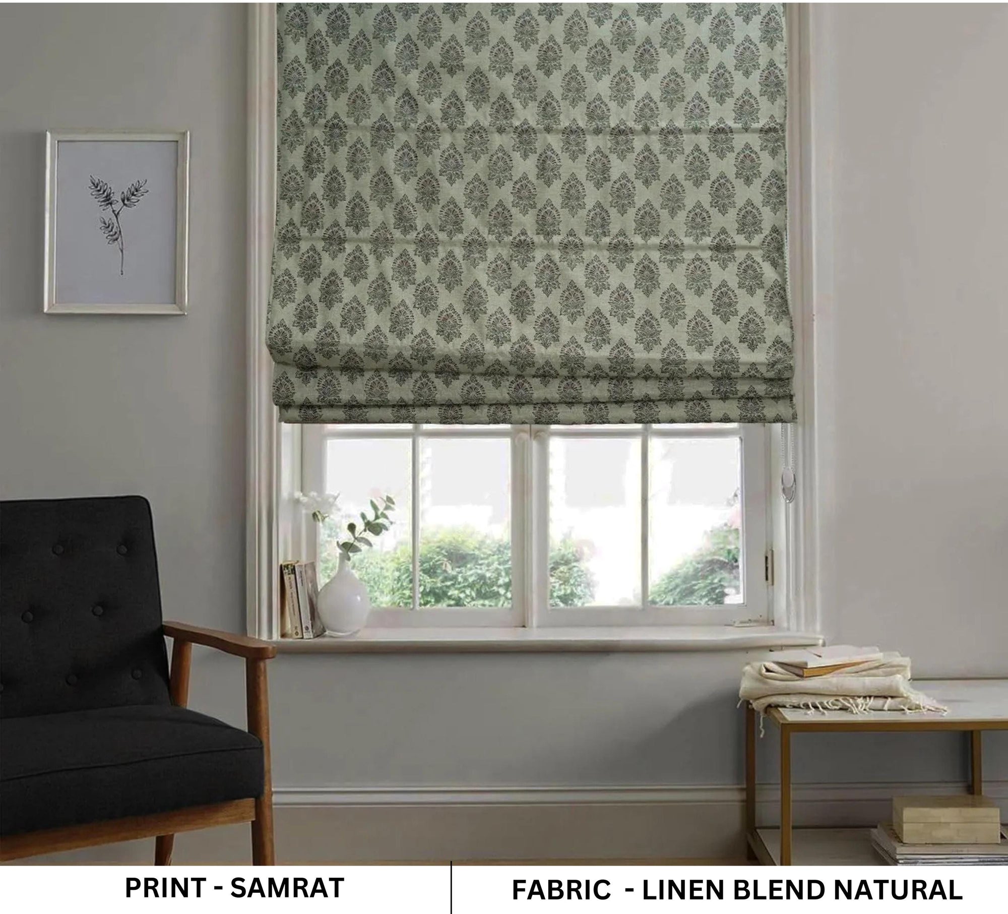 Blackout Roman Shade Floral Hand Block Printed Linen Blend Window Valance - SAMRAAT