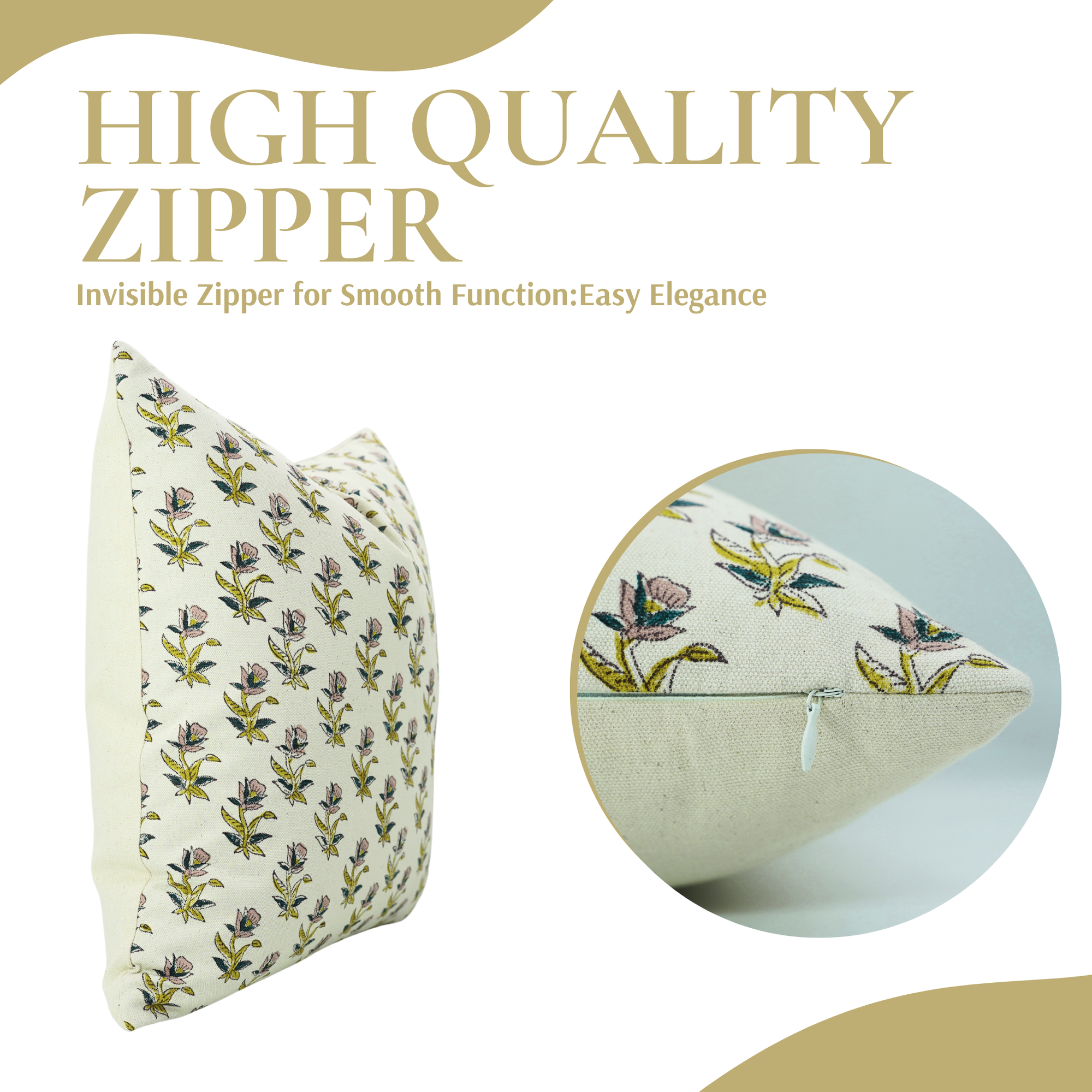 Block Printed Floral Duck Canvas Pillow Cover - Coastal Tulip