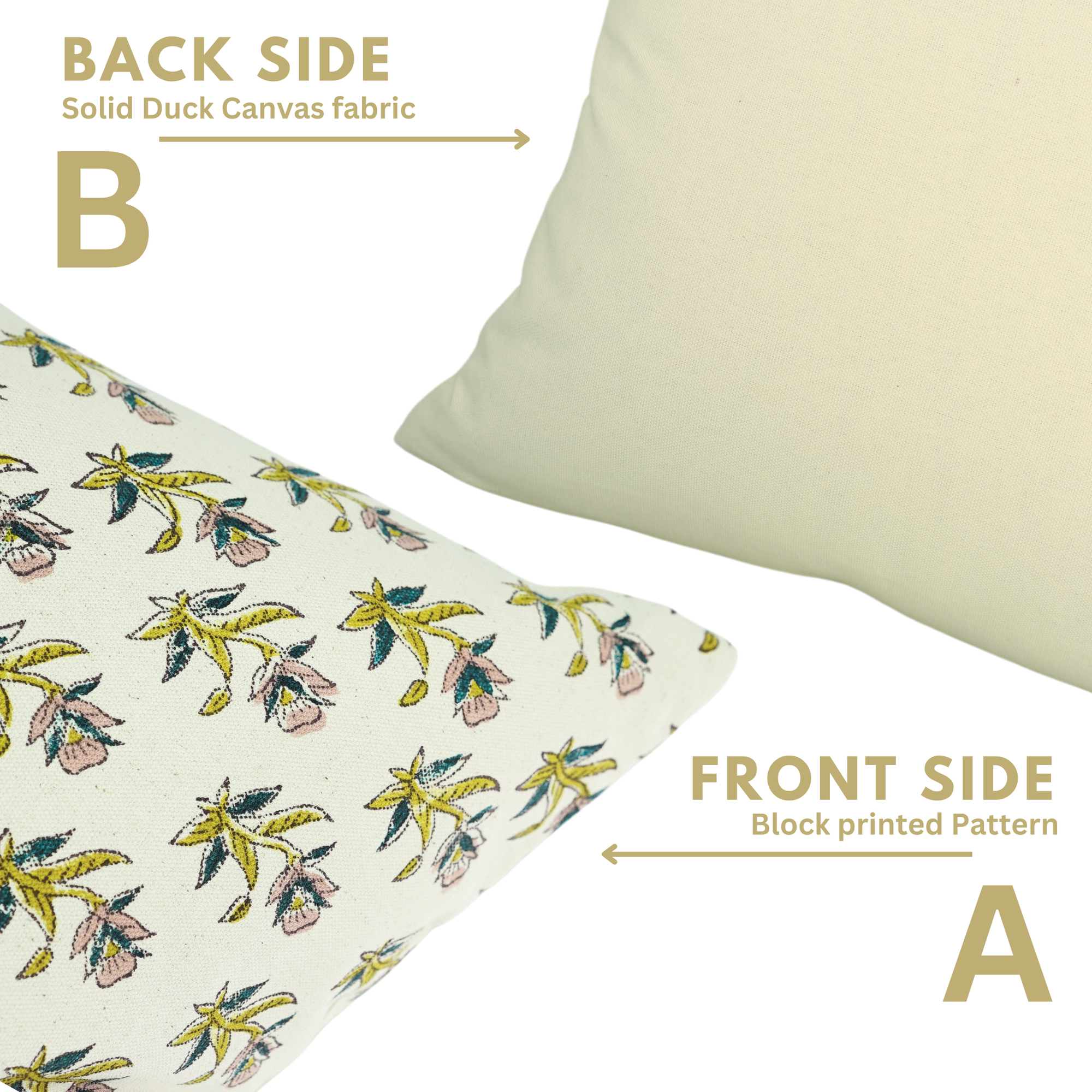 Block Printed Floral Duck Canvas Pillow Cover - Coastal Tulip