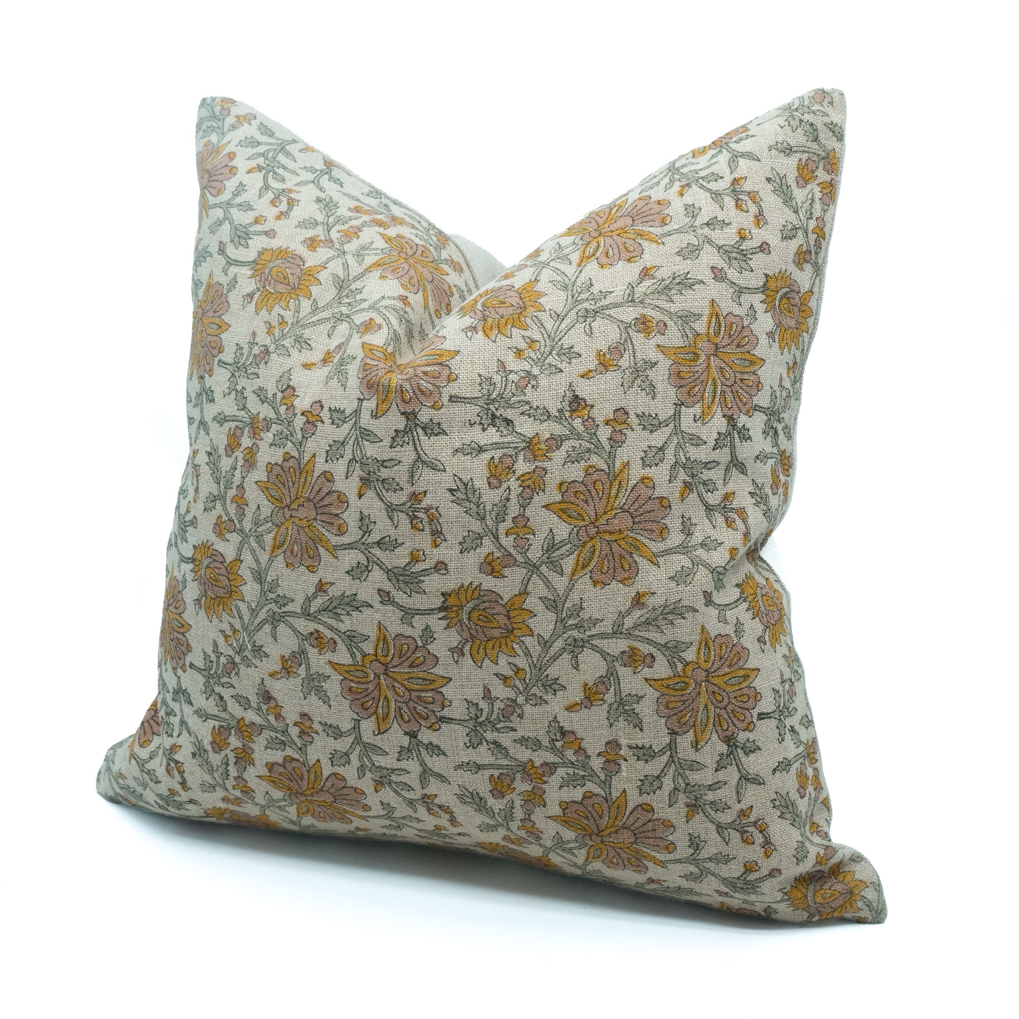 Neerabel Orange Floral Handcrafted Heavy Linen Pillow Cover