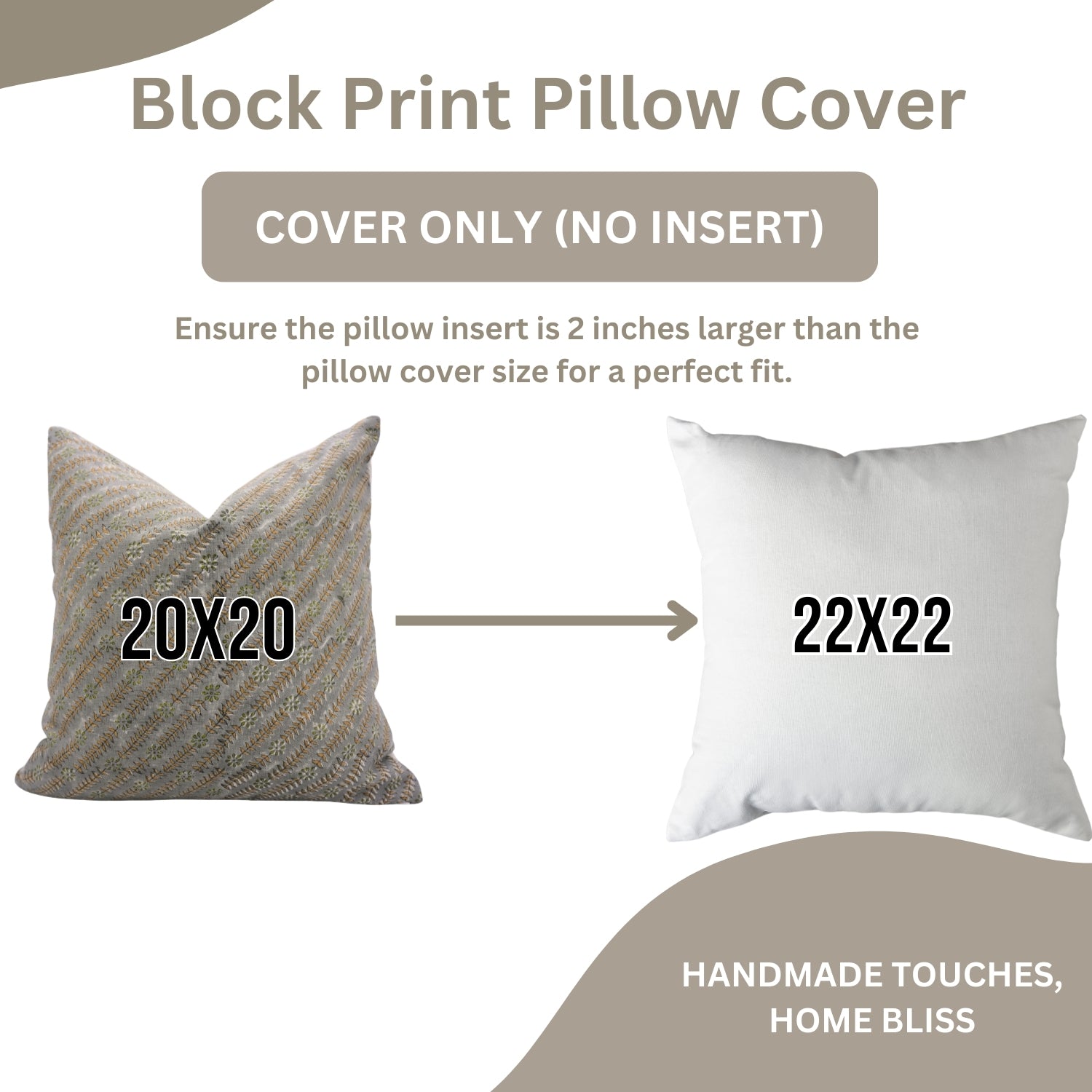 Handmade Block Printed Pure Linen Cushion Case with Vintage Gray, Green & Mustard Floral for Bedroom & Indoor Spaces