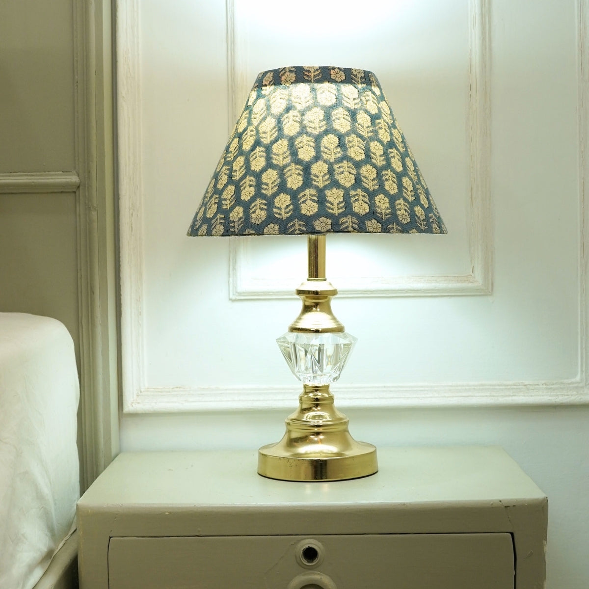 Blue Beige Floral Tulsi Buti Duck Canvas Handmade Lampshades