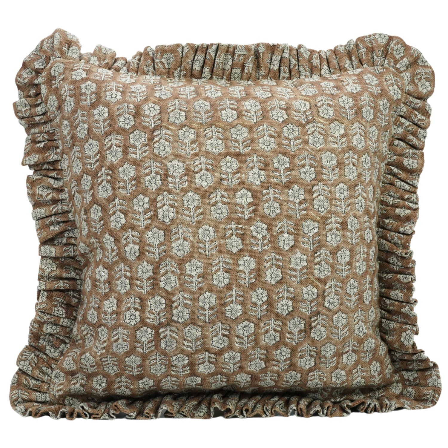 Block Printed Thick Linen Pillow Cover - Tulsi Buti By Fabdivie