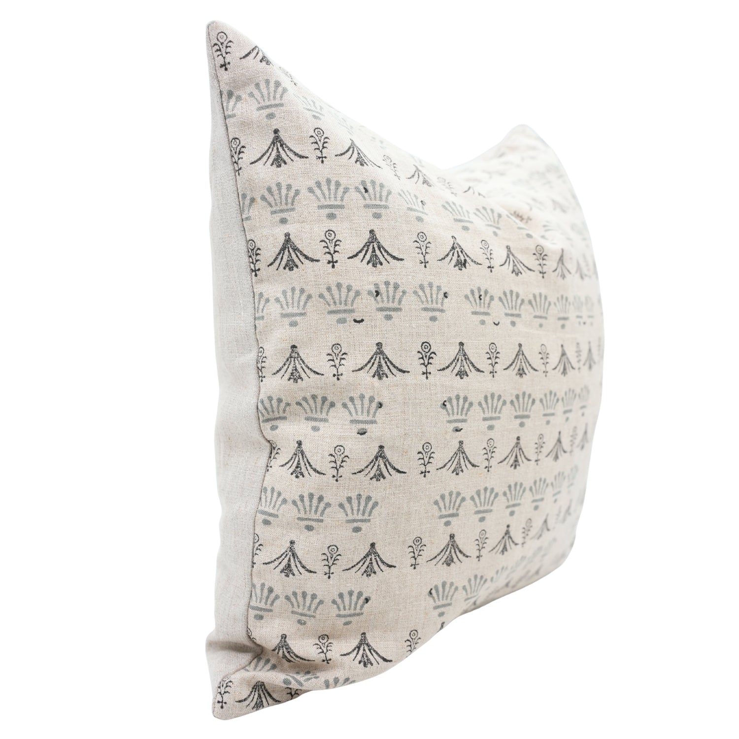Block Printed Handcrafted Gray and Black Floral Throw Pillow Case on Pure Linen Elegant Boho Farmhouse Accent - HASTKALA