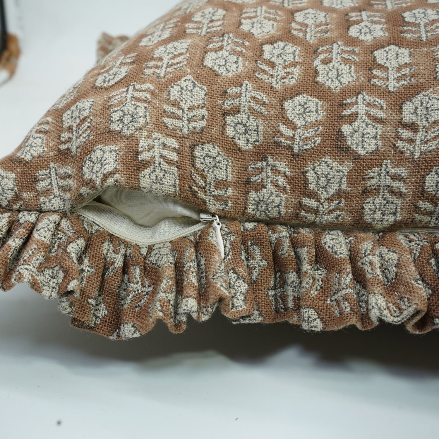 Block Printed Thick Linen Pillow Cover - Tulsi Buti By Fabdivie