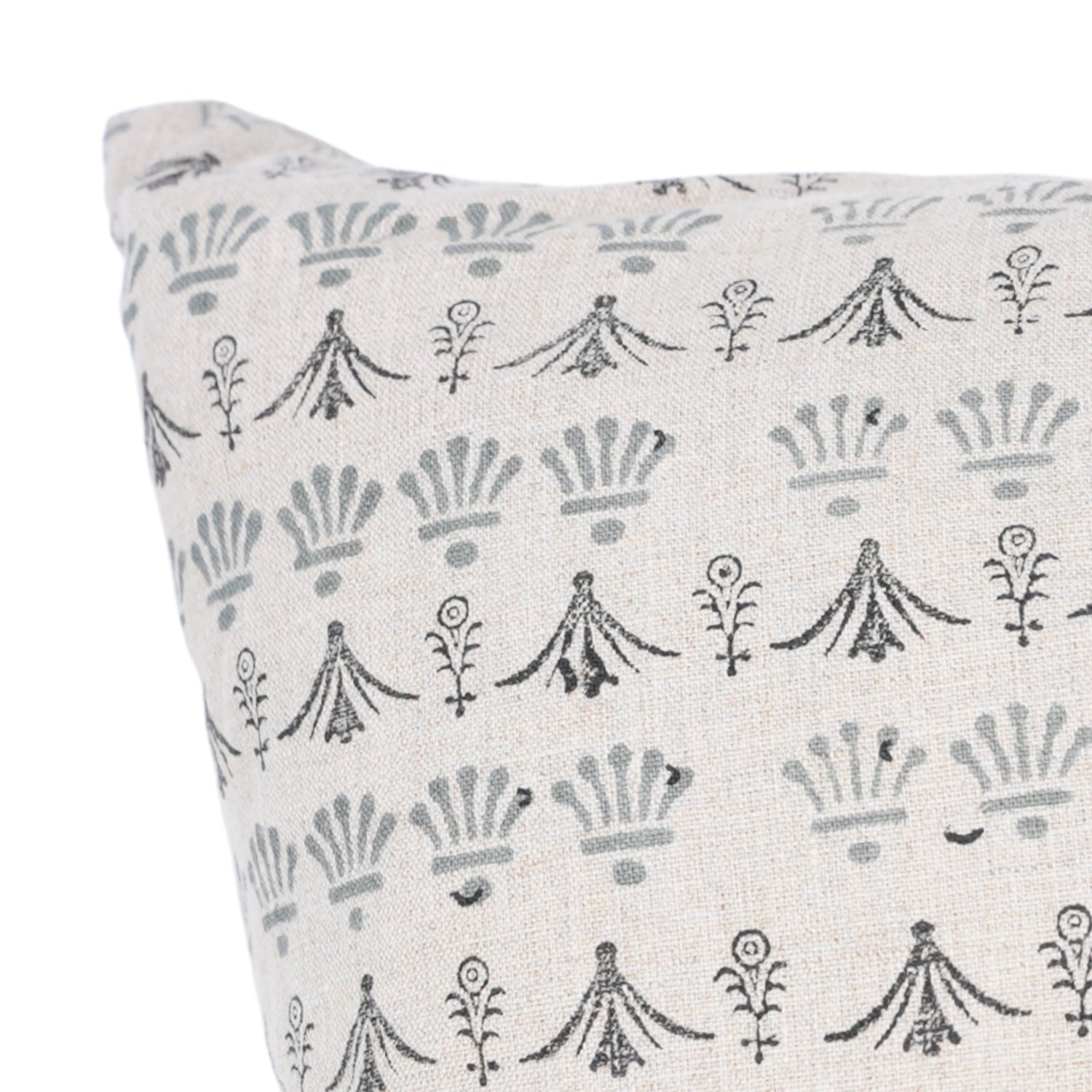 Block Printed Handcrafted Gray and Black Floral Throw Pillow Case on Pure Linen Elegant Boho Farmhouse Accent - HASTKALA