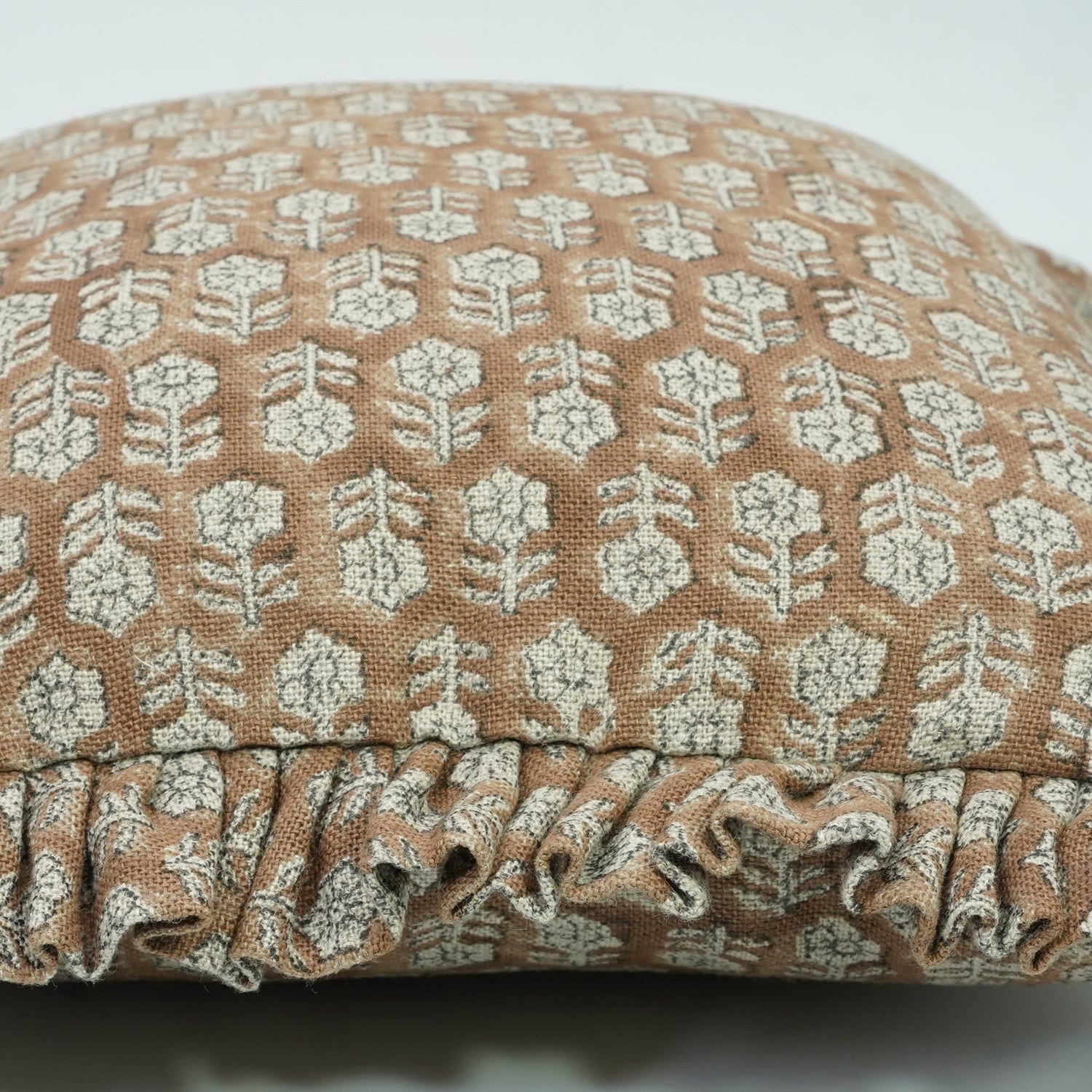 Block Printed Thick Linen Pillow Cover - Tulsi Buti By Fabdivie