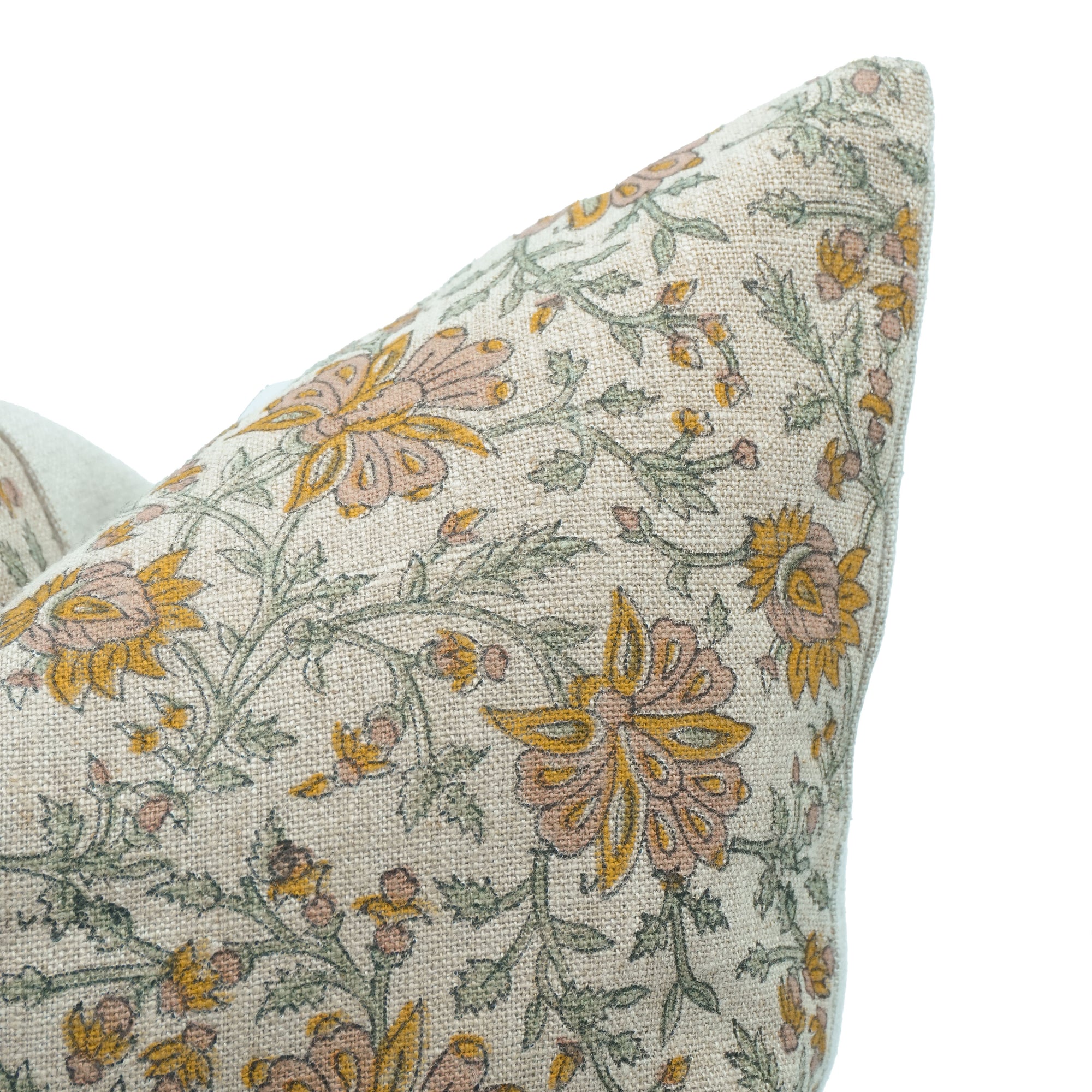 Neerabel Orange Floral Handcrafted Heavy Linen Pillow Cover