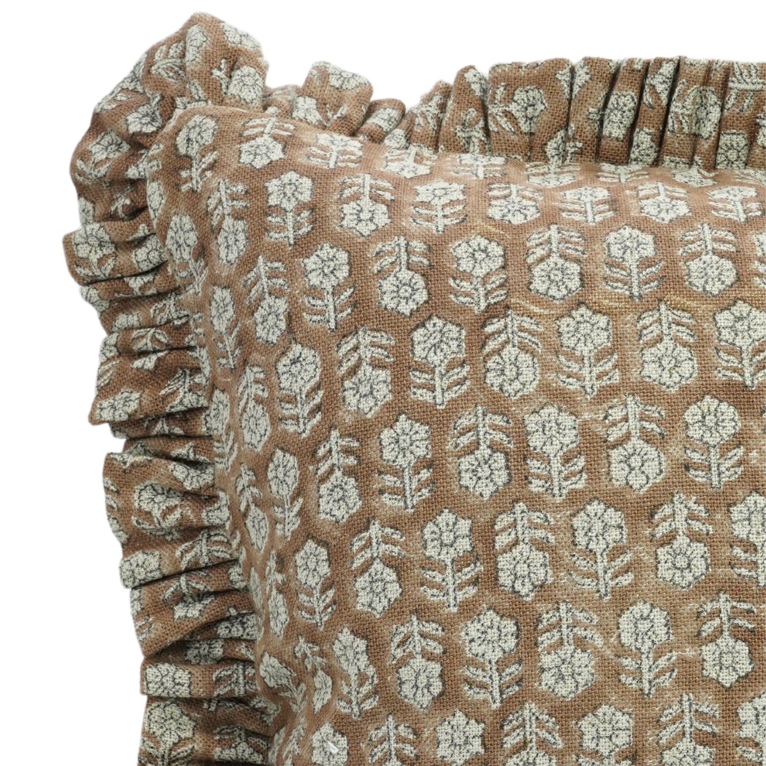 Block Printed Thick Linen Pillow Cover - Tulsi Buti By Fabdivie