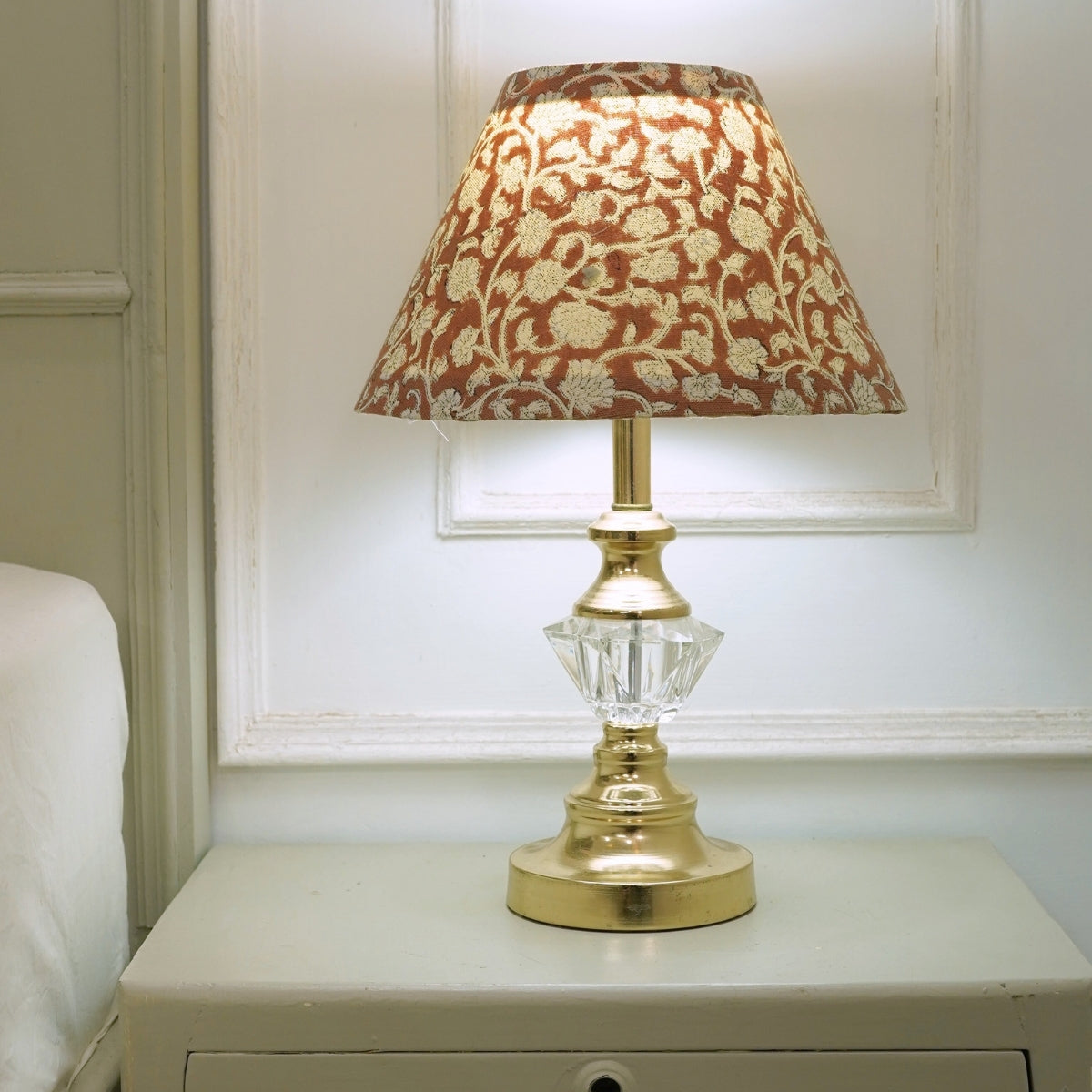 Himachal Block Print Brown Beige Duck Canvas Handmade Lampshades