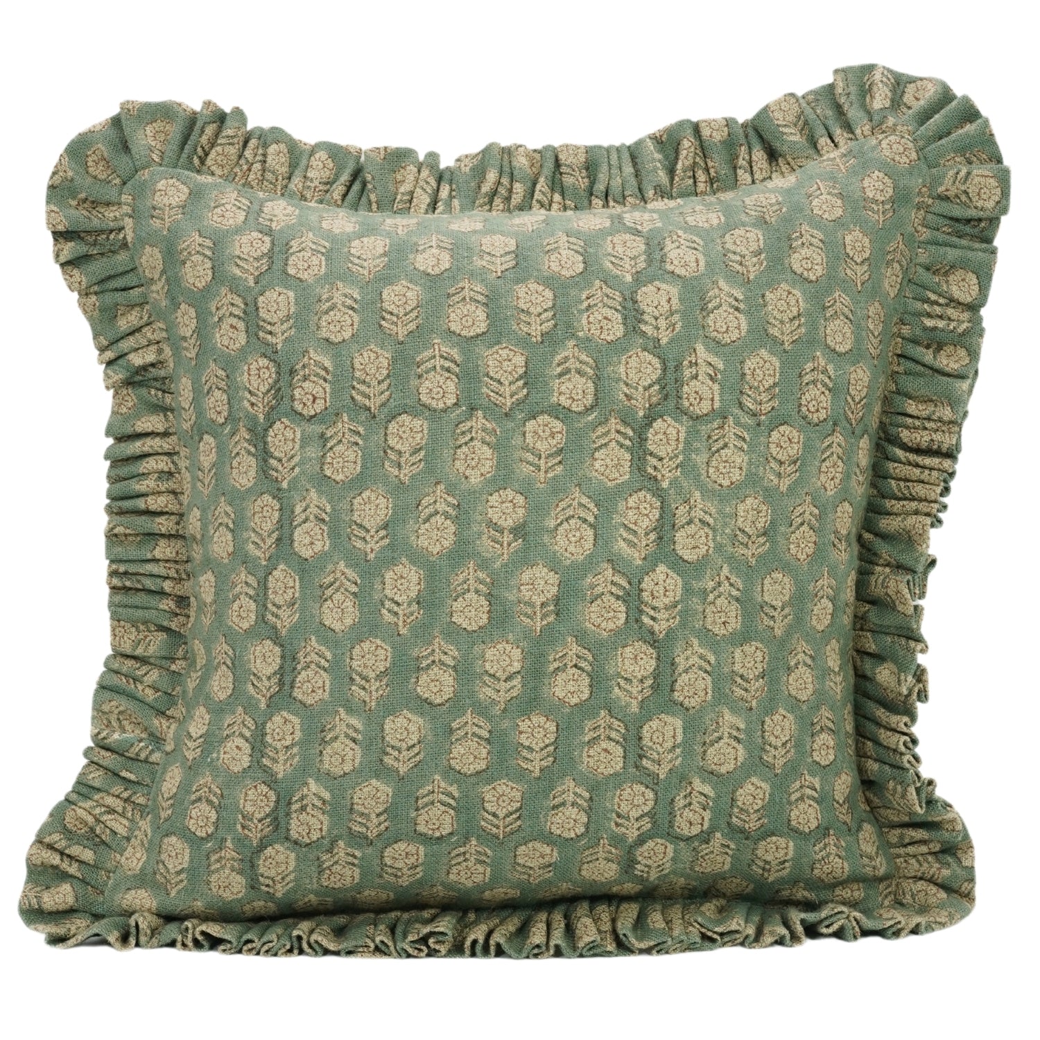 Block Printed Thick Linen Pillow Cover - Tulsi Buti