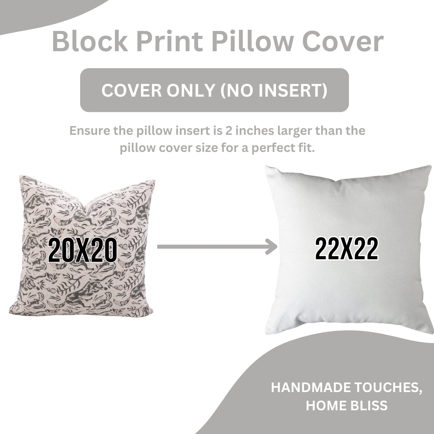 Hand Stamped Premium Pure Linen Cushion Protector with Brown & Gray Floral Design for Cozy Home Decor - MOON FOX