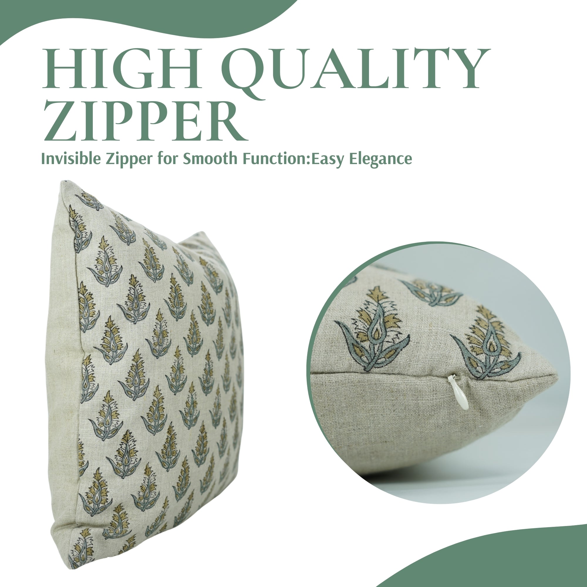 Block Printed Indoor Pure Linen Pillow Cover - Kanak Buti