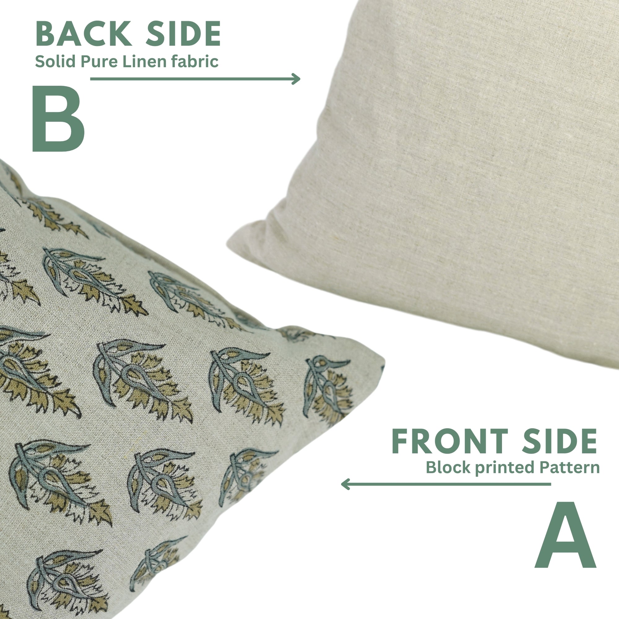 Block Printed Indoor Pure Linen Pillow Cover - Kanak Buti