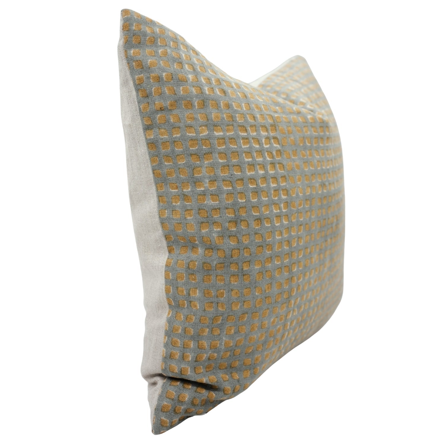 Artisan Handblock Printed Blue and Mustard Boho Floral Cushion Cover on Pure Linen for Farmhouse & Modern Interiors - KAVITA