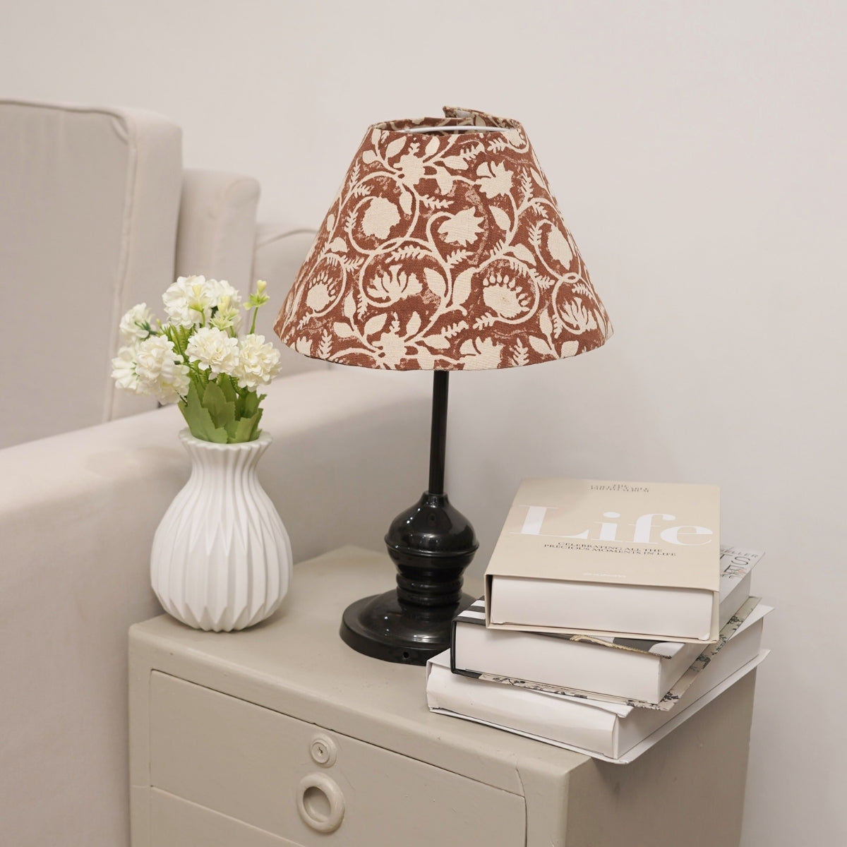 Saraswati Brown & Beige Duck Canvas Lampshade | Handmade Drum & Coolie