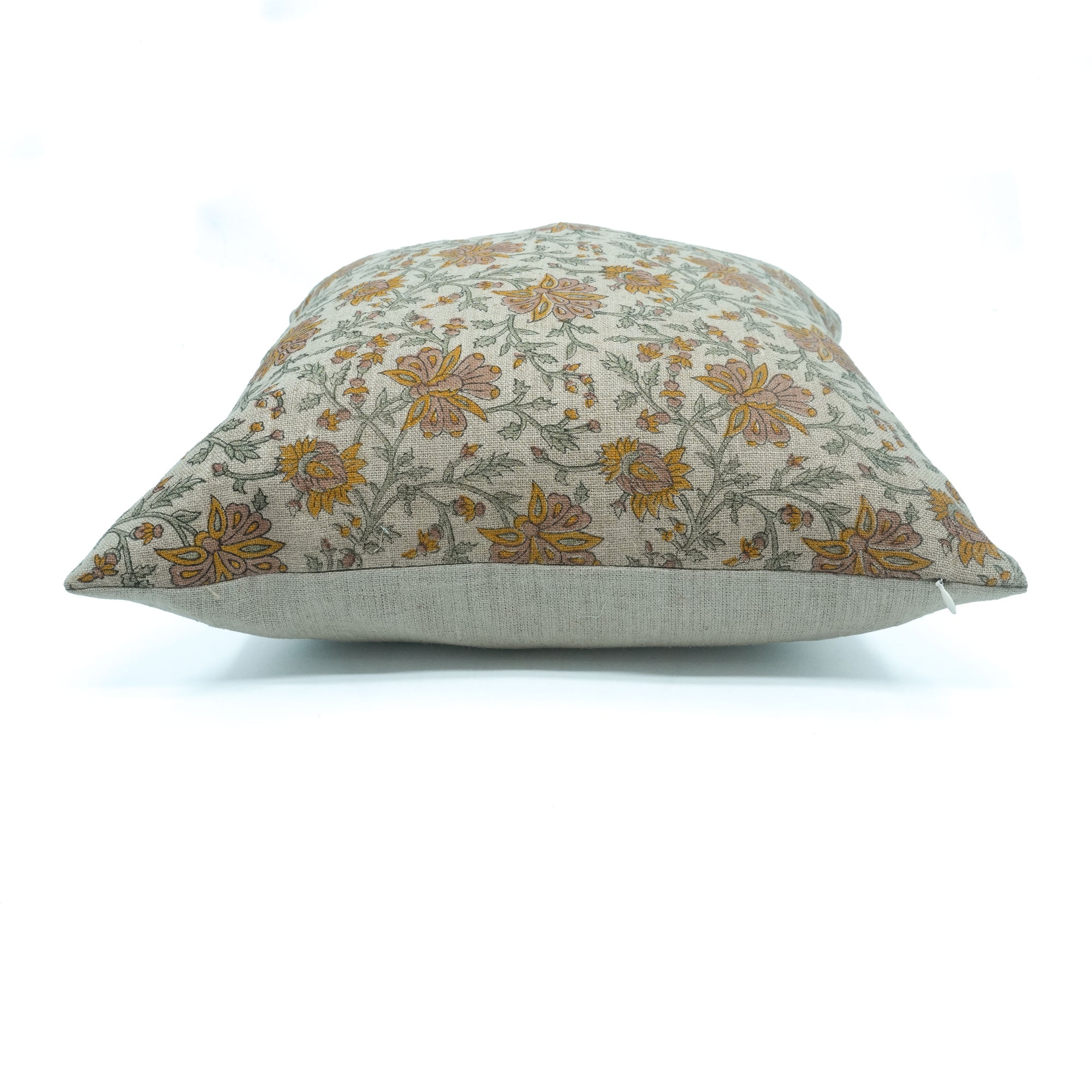 Neerabel Orange Floral Handcrafted Heavy Linen Pillow Cover