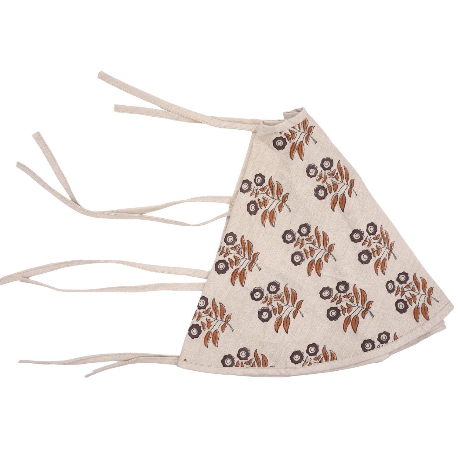 Linen Blend Block Printed Neha Modern Christmas Tree Skirts in Chocolate Brown & Bronze Floral for Gift Decor