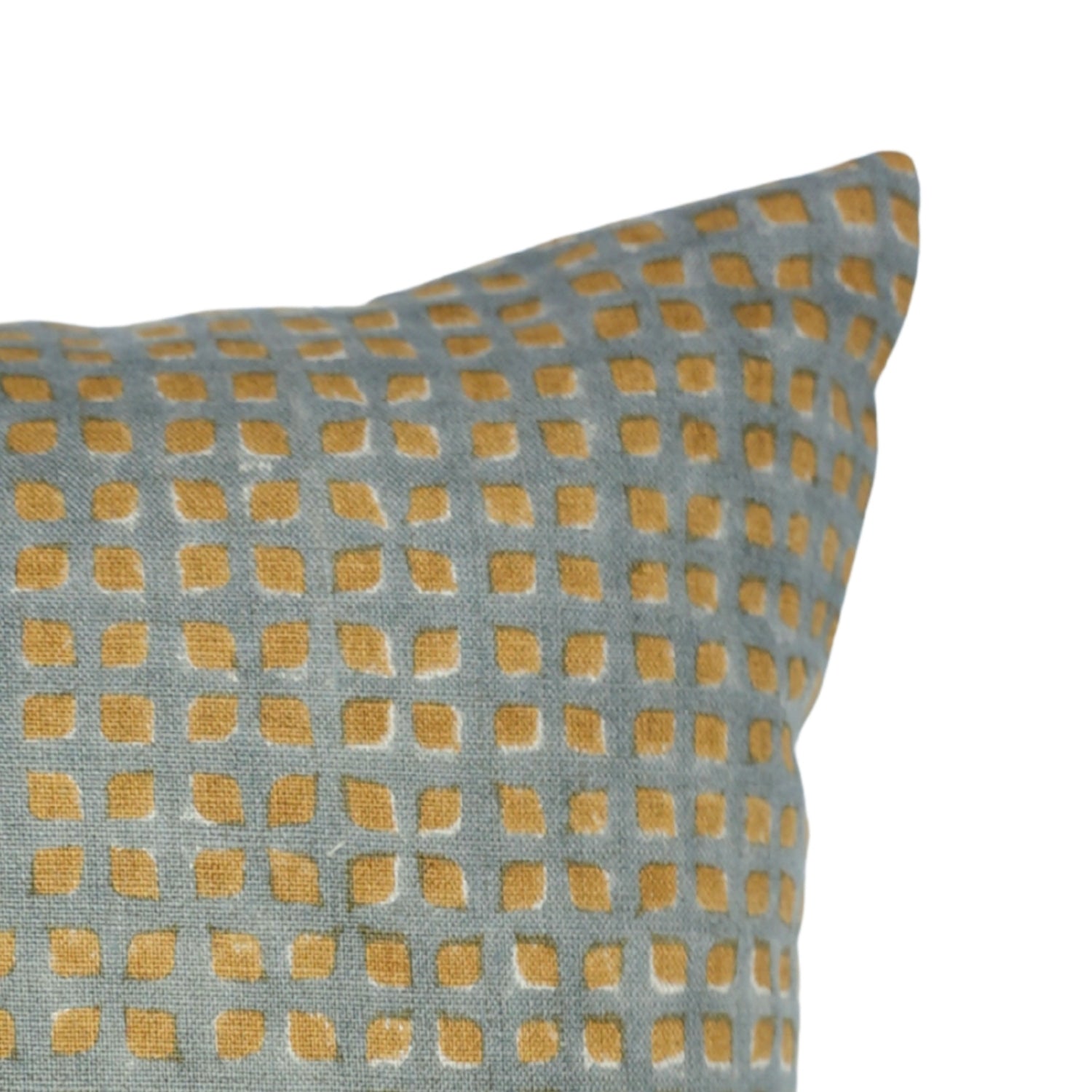 Artisan Handblock Printed Blue and Mustard Boho Floral Cushion Cover on Pure Linen for Farmhouse & Modern Interiors - KAVITA