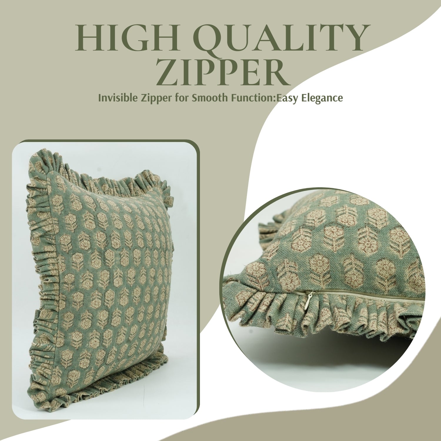 Block Printed Thick Linen Pillow Cover - Tulsi Buti