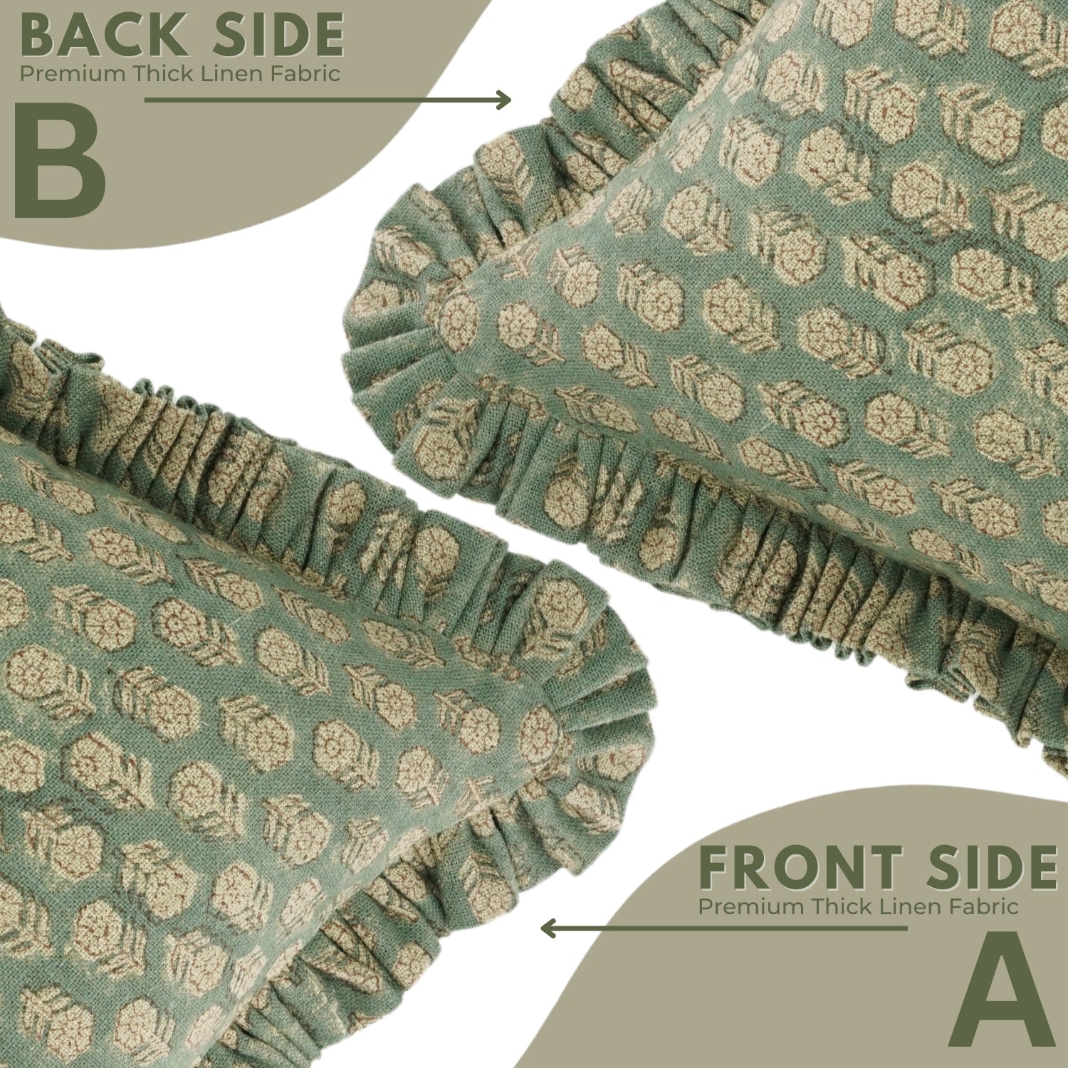 Block Printed Thick Linen Pillow Cover - Tulsi Buti