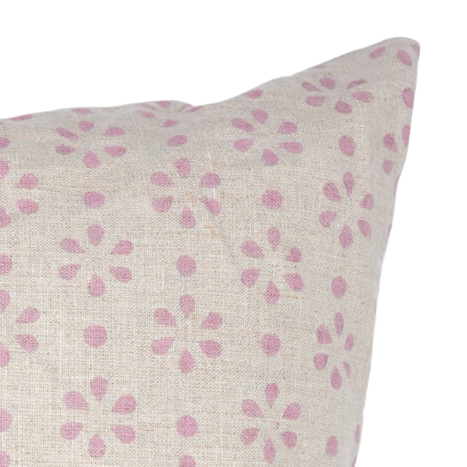 Pure Linen Handmade Pink & Gray Floral Pillow Cover with Block Print Detailing Perfect for Bedroom or Sofa Styling