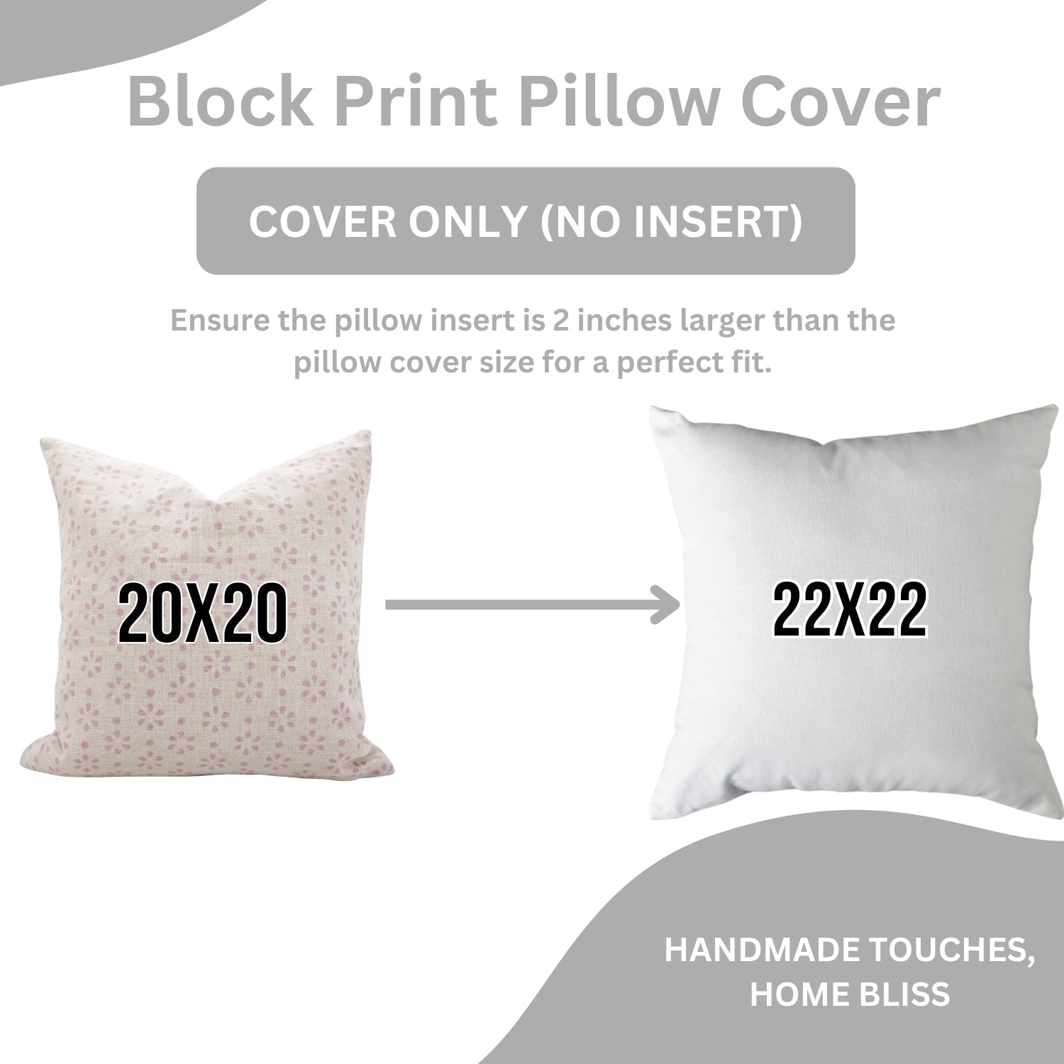 Pure Linen Handmade Pink & Gray Floral Pillow Cover with Block Print Detailing Perfect for Bedroom or Sofa Styling