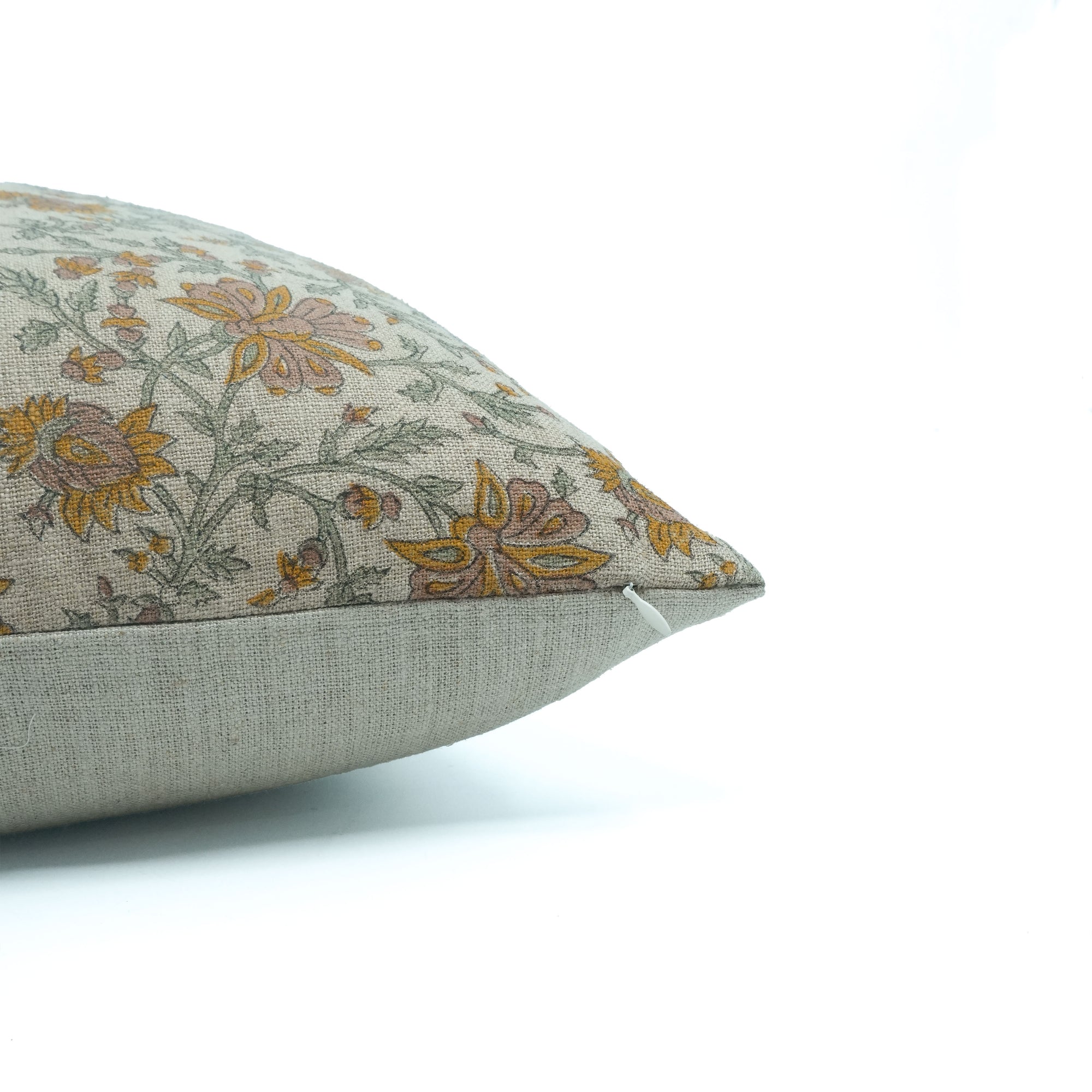 Neerabel Orange Floral Handcrafted Heavy Linen Pillow Cover
