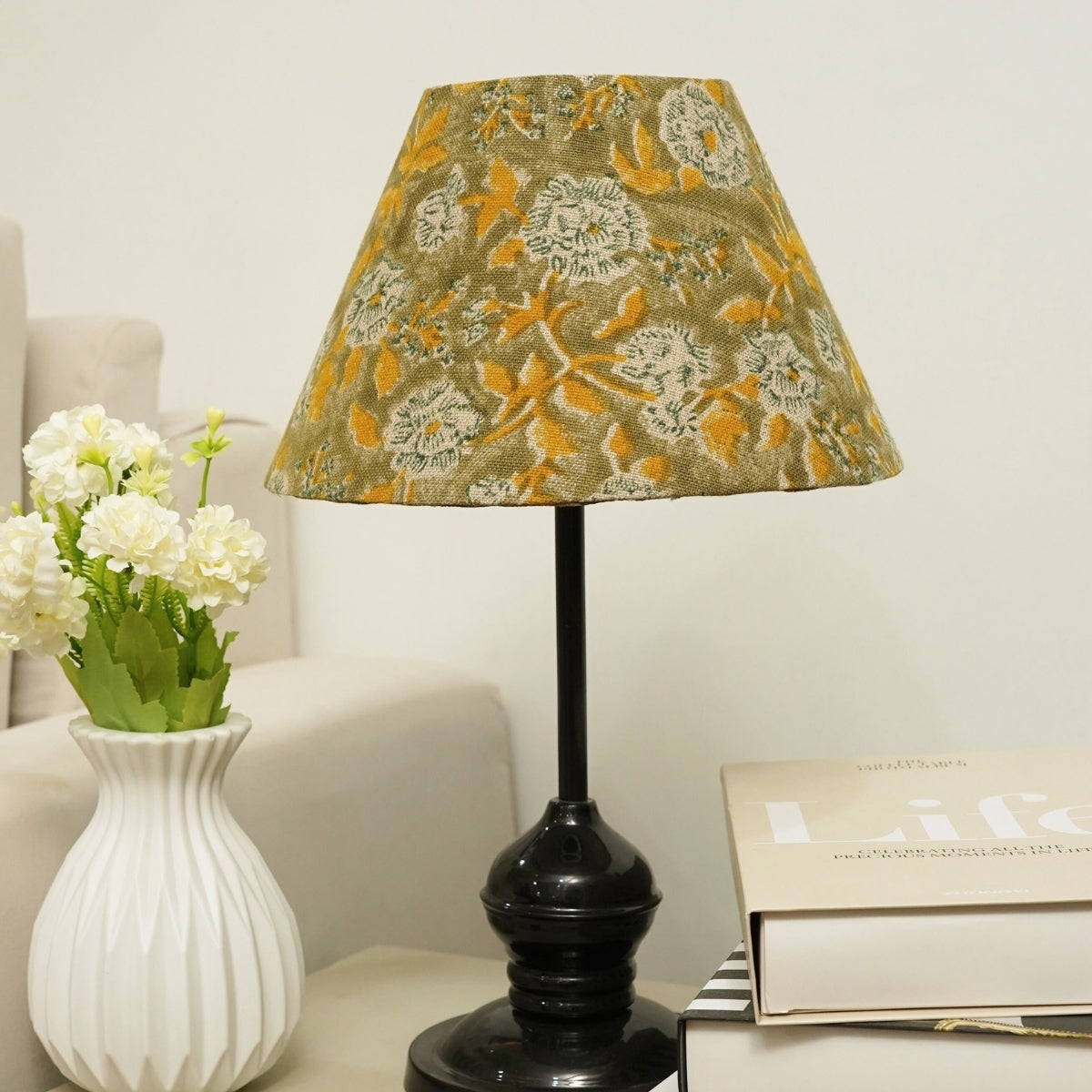 Rameshwaram Green & Blue Floral Linen Lampshade | Drum & Coolie Styles