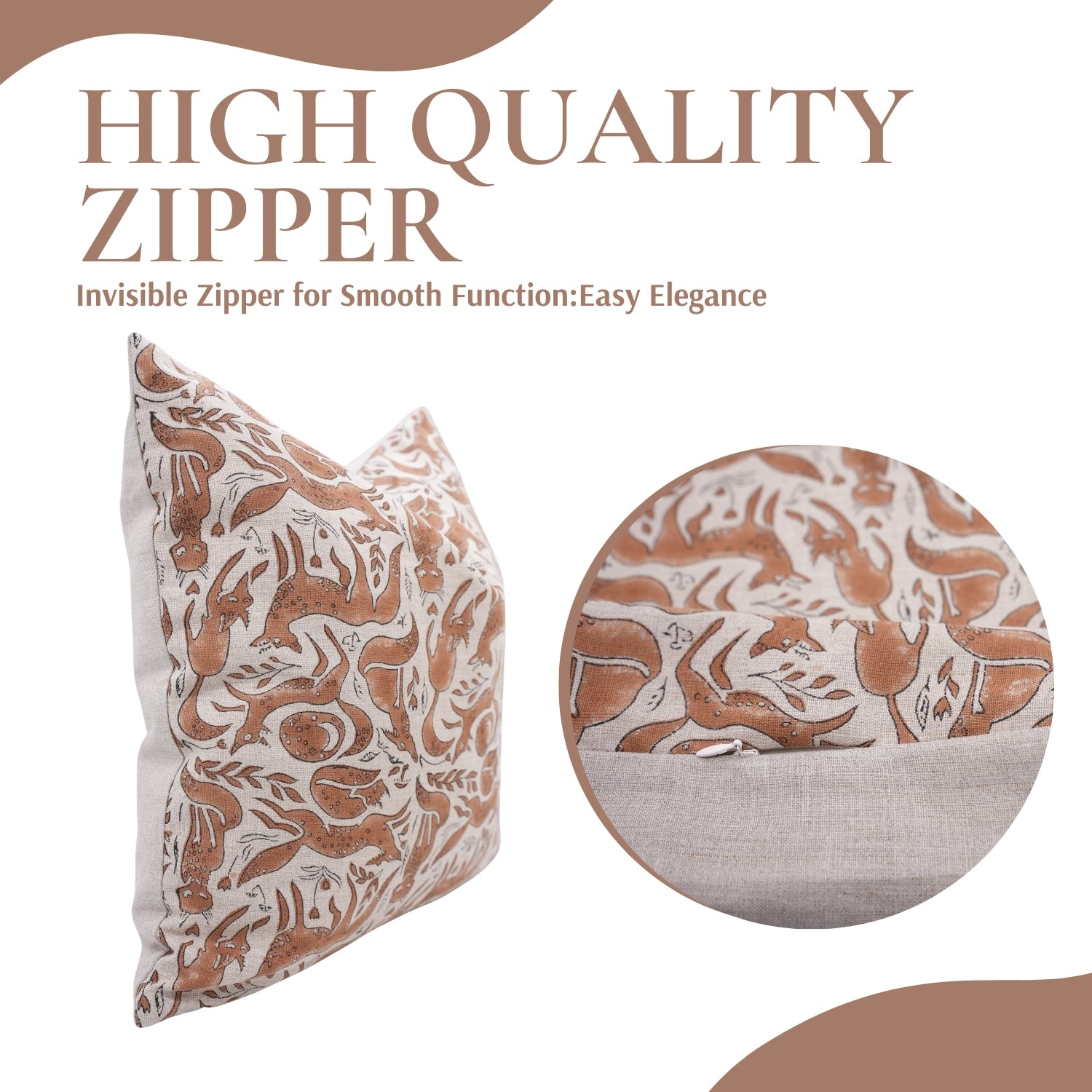 Handcrafted Indian Block Printed Brown Floral Cushion Case on Pure Linen Boho Accent for Living Room Decor - GEHRAVAN