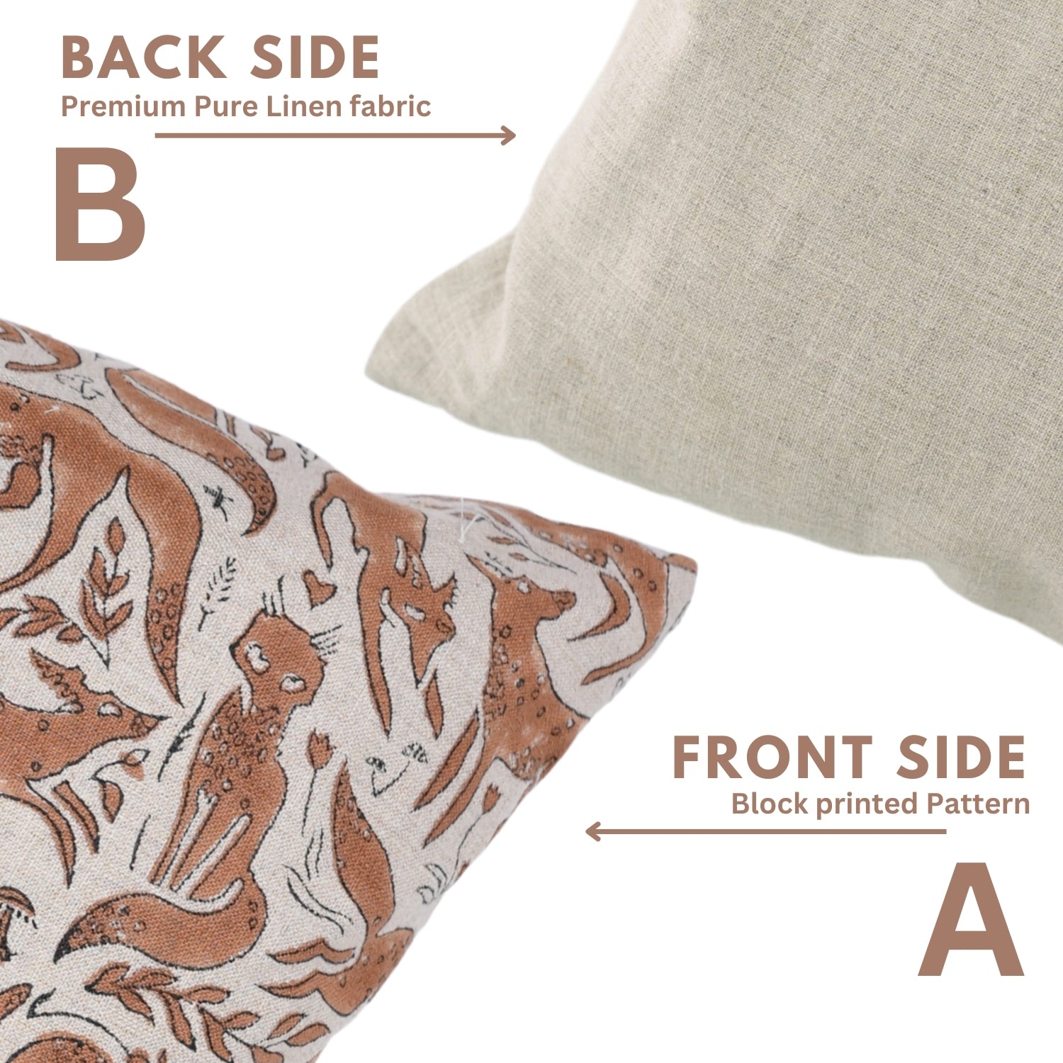 Handcrafted Indian Block Printed Brown Floral Cushion Case on Pure Linen Boho Accent for Living Room Decor - GEHRAVAN