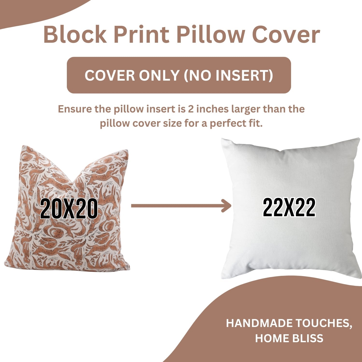 Handcrafted Indian Block Printed Brown Floral Cushion Case on Pure Linen Boho Accent for Living Room Decor - GEHRAVAN