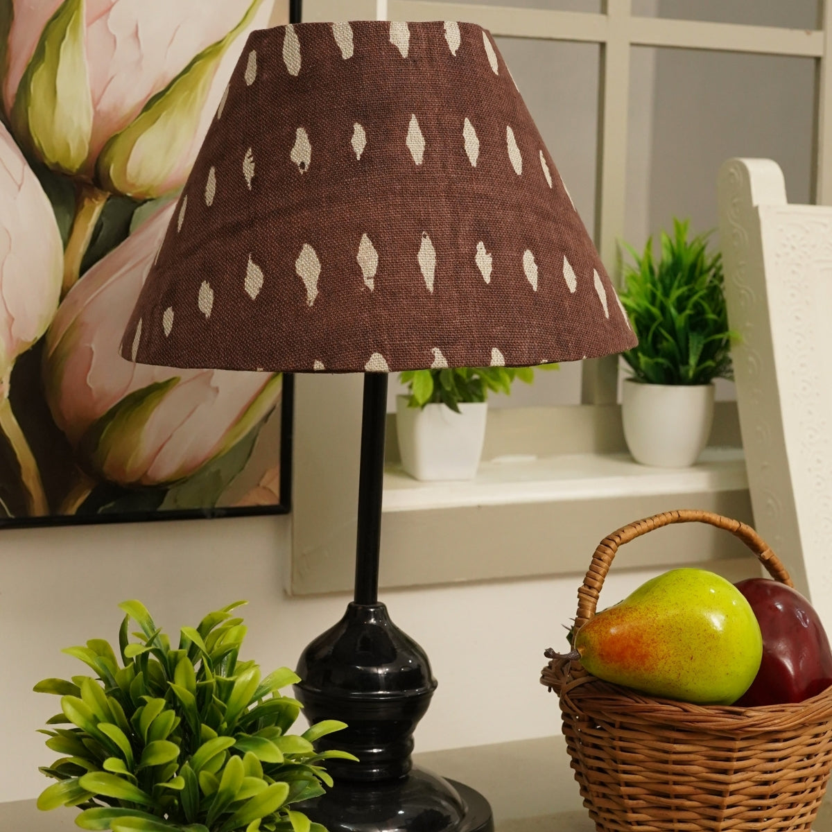 Omji Chocolate Brown & Beige Linen Lampshade | Handmade Drum & Coolie
