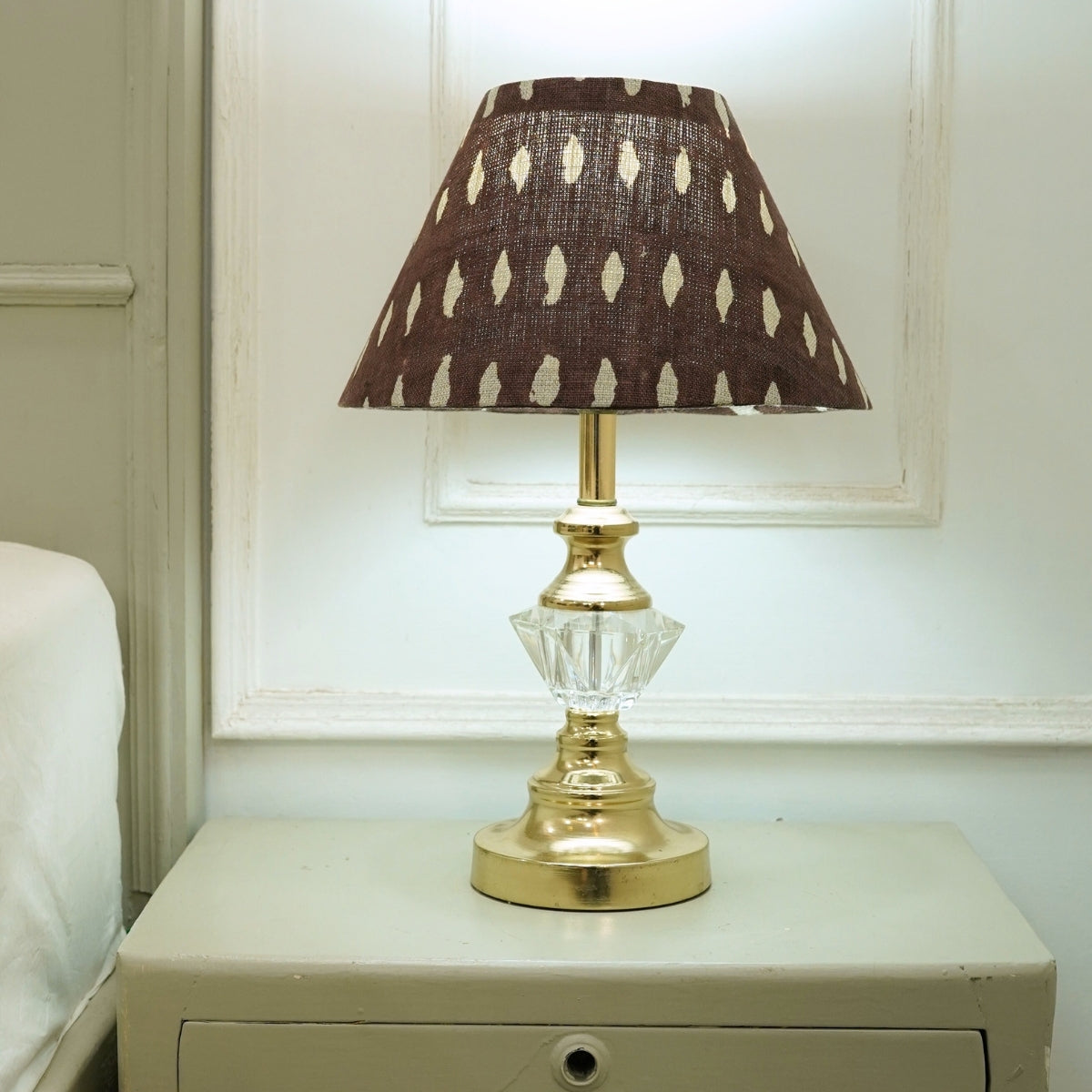 Omji Chocolate Brown & Beige Linen Lampshade | Handmade Drum & Coolie